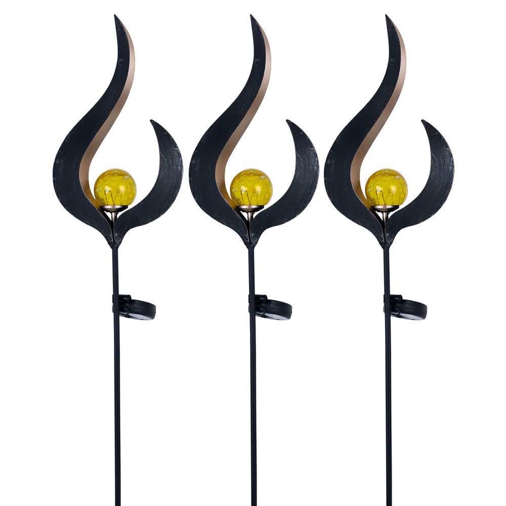 GLOBO LIGHTING Außen-Stehlampe, LED-Leuchtmittel fest verbaut, Warmweiß, LED Solarleuchte Stecklampe Erdspieß bronzefarben IP44 H 90 cm 3er Set