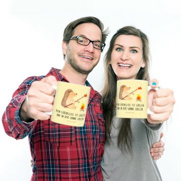Mr. & Mrs. Panda Kinderbecher Igel Grillen - Gelb Pastell - Geschenk, Tiermotive, Kindergarten Tass, Kunststoff, Mikrowellenbeständig