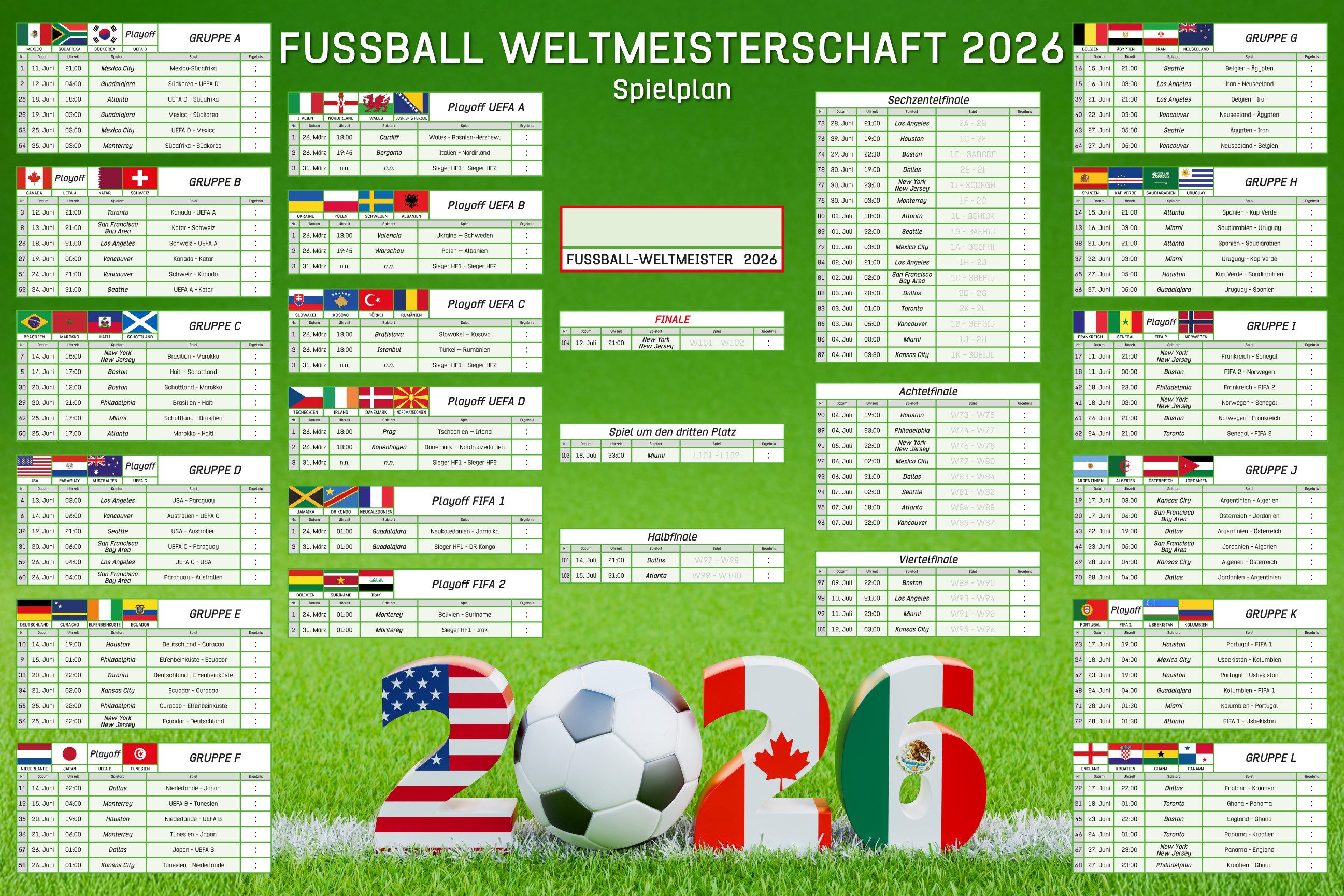 Poster Fussball WM 2026 Planer mit Playoffs - 61x91,5 cm