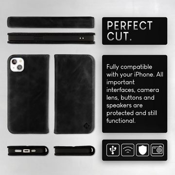 Nalia Flip Case Apple iPhone 15, Echt Leder Etui / Standfunktion Kickstand / RFID Schutz Handyhülle