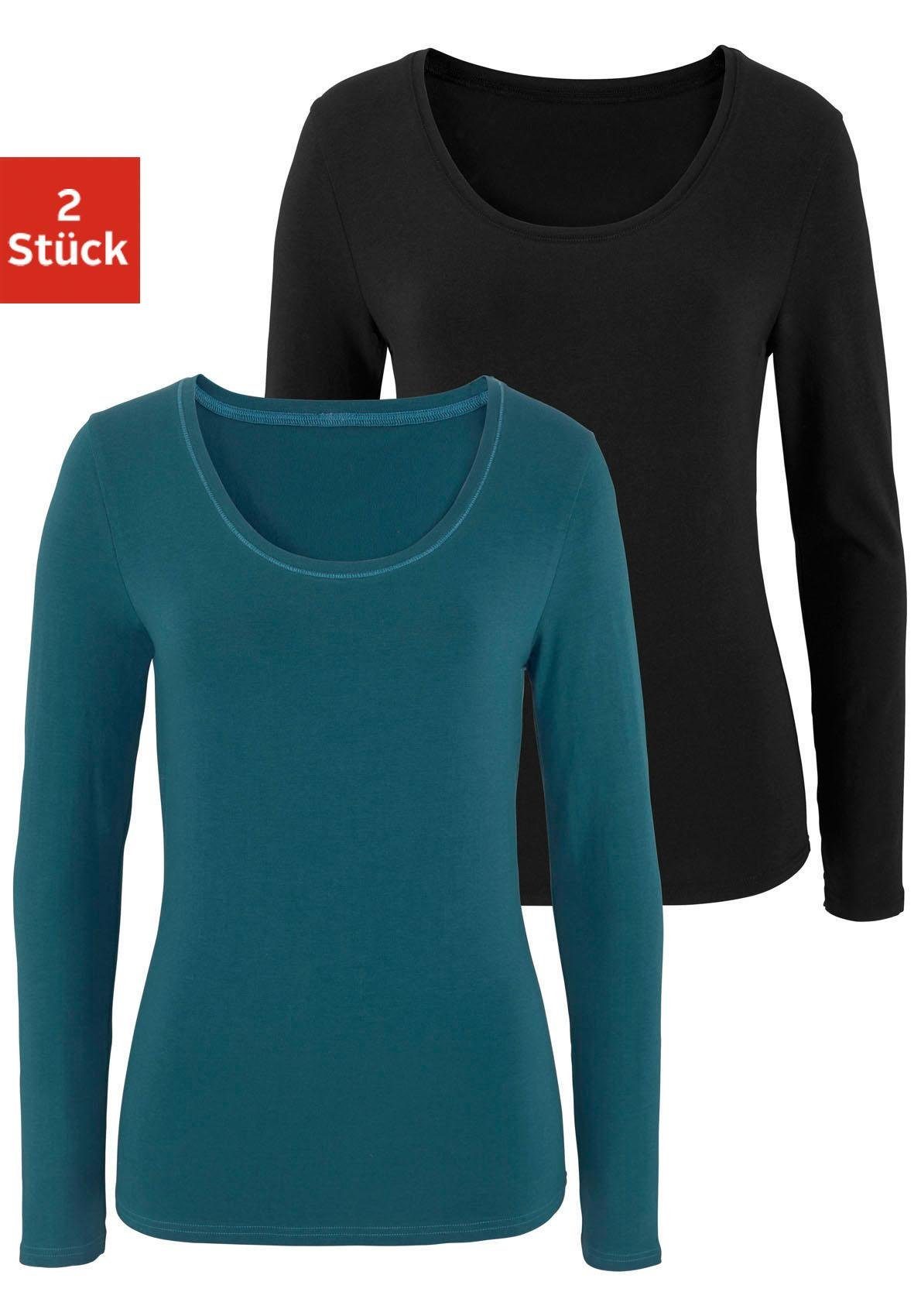 Vivance Langarmshirt aus elastischer Baumwoll-Qualität (2er-Pack)
