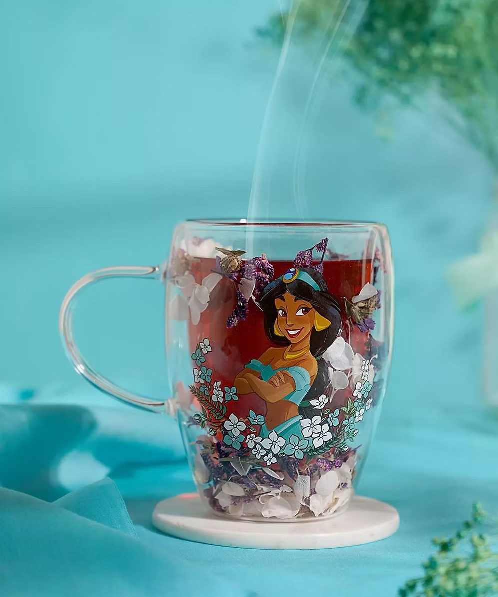 Disney Glas Designer 3D Glas Jasmin Aladdin Pastell mit echten Blumen & effekt, 1-tlg.