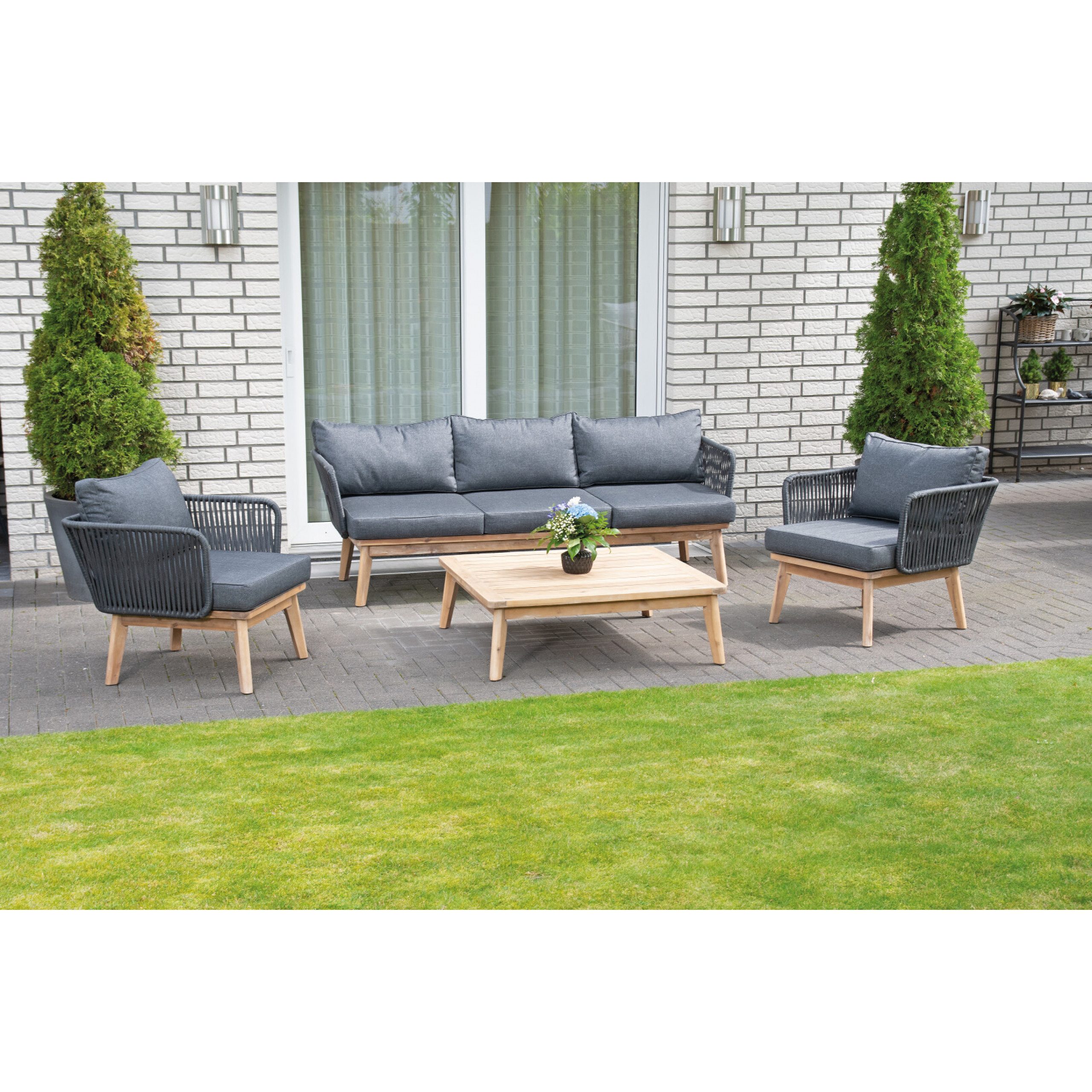 SonnenPartner Gartenlounge-Set SunnySmart Lounge-Dining-Gruppe Bridgeport Alu/Akazienholz/Polyrope