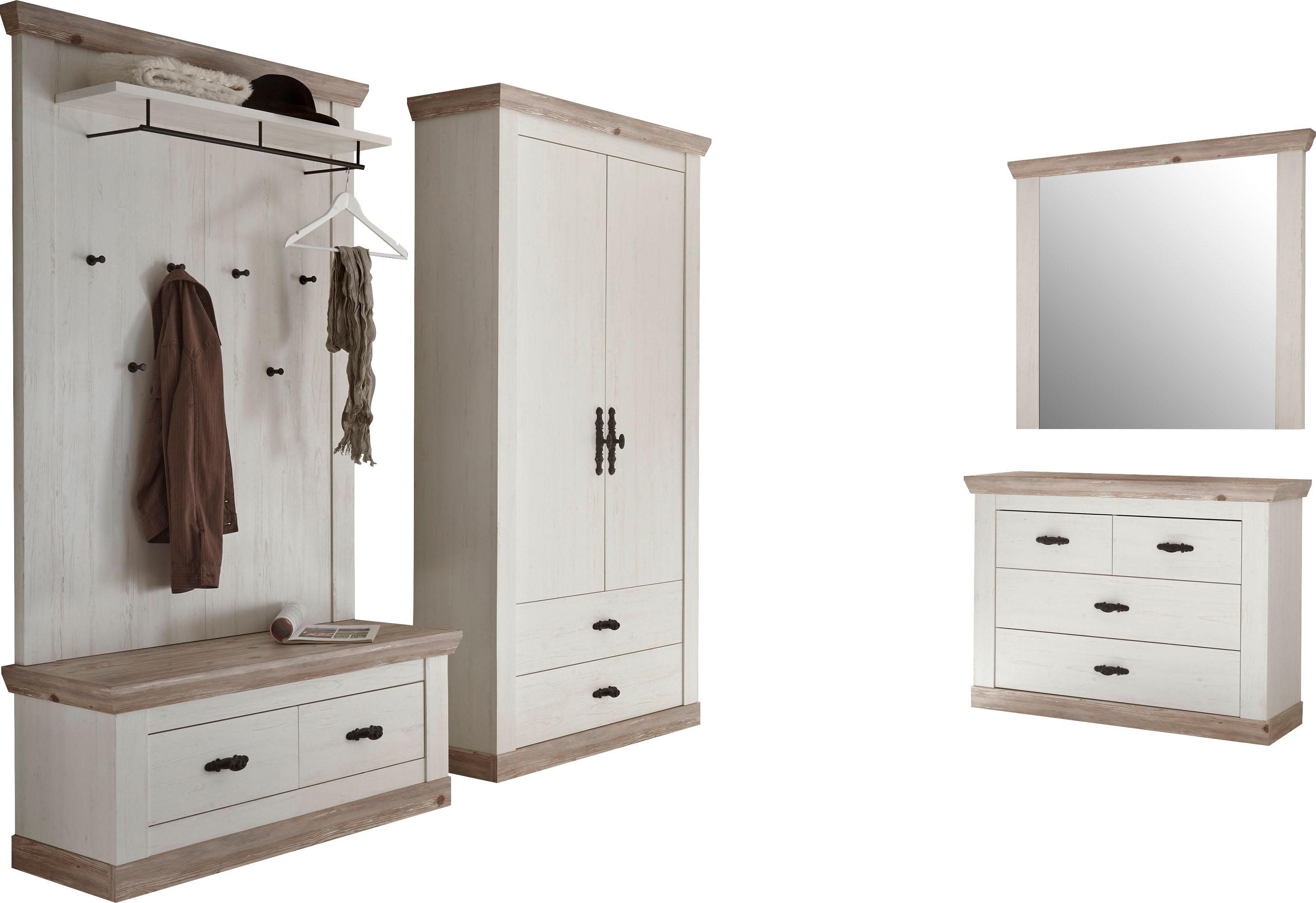 Home affaire Шкафы-Set Florenz, (4-St), bestehend aus Bank, Paneel, Kommode, Spiegel und Stauraumschrank