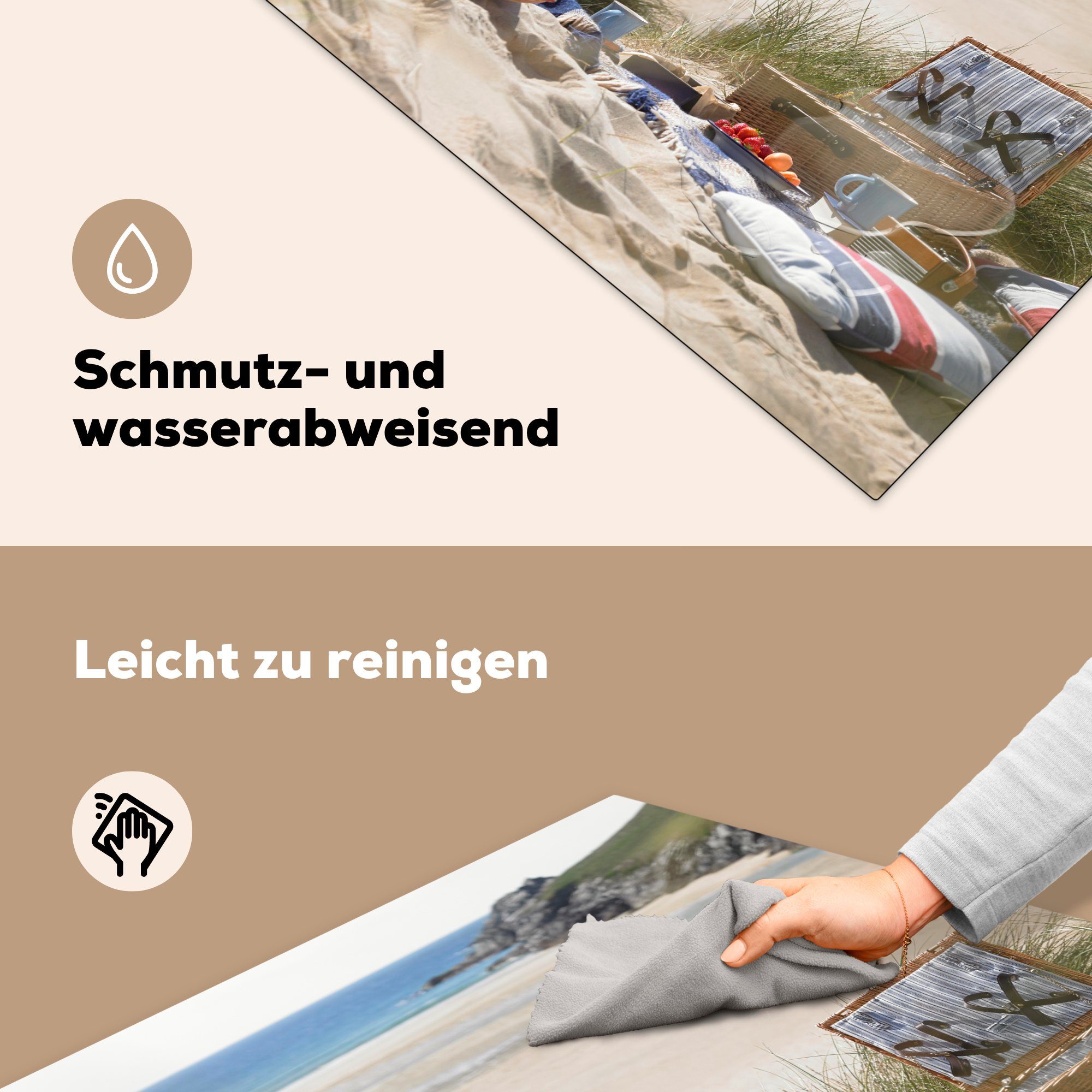 in Dünen 78x78 Ceranfeldabdeckung, Herdblende-/Abdeckplatte Nähe Picknick MuchoWow den Strandes, des für küche cm, tlg), (1 Vinyl, in der Arbeitsplatte