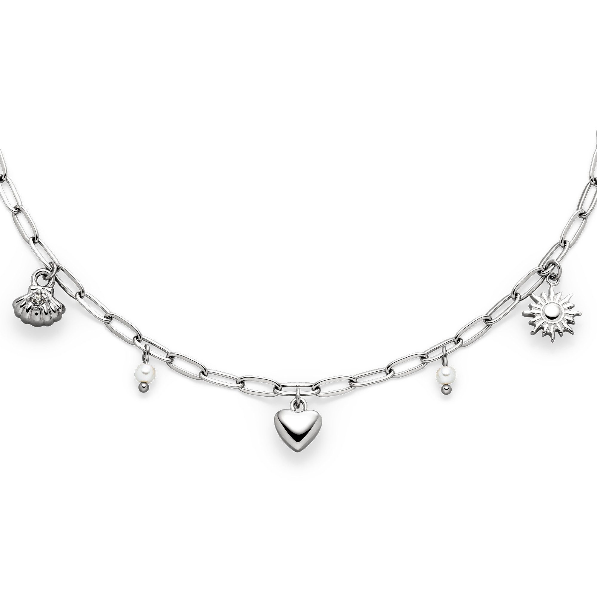 s.Oliver Armband Summer Charms, Muschel-Optik, Herz, Sonne, mit Zirkonia (synth) - mit Perle (imitiert)