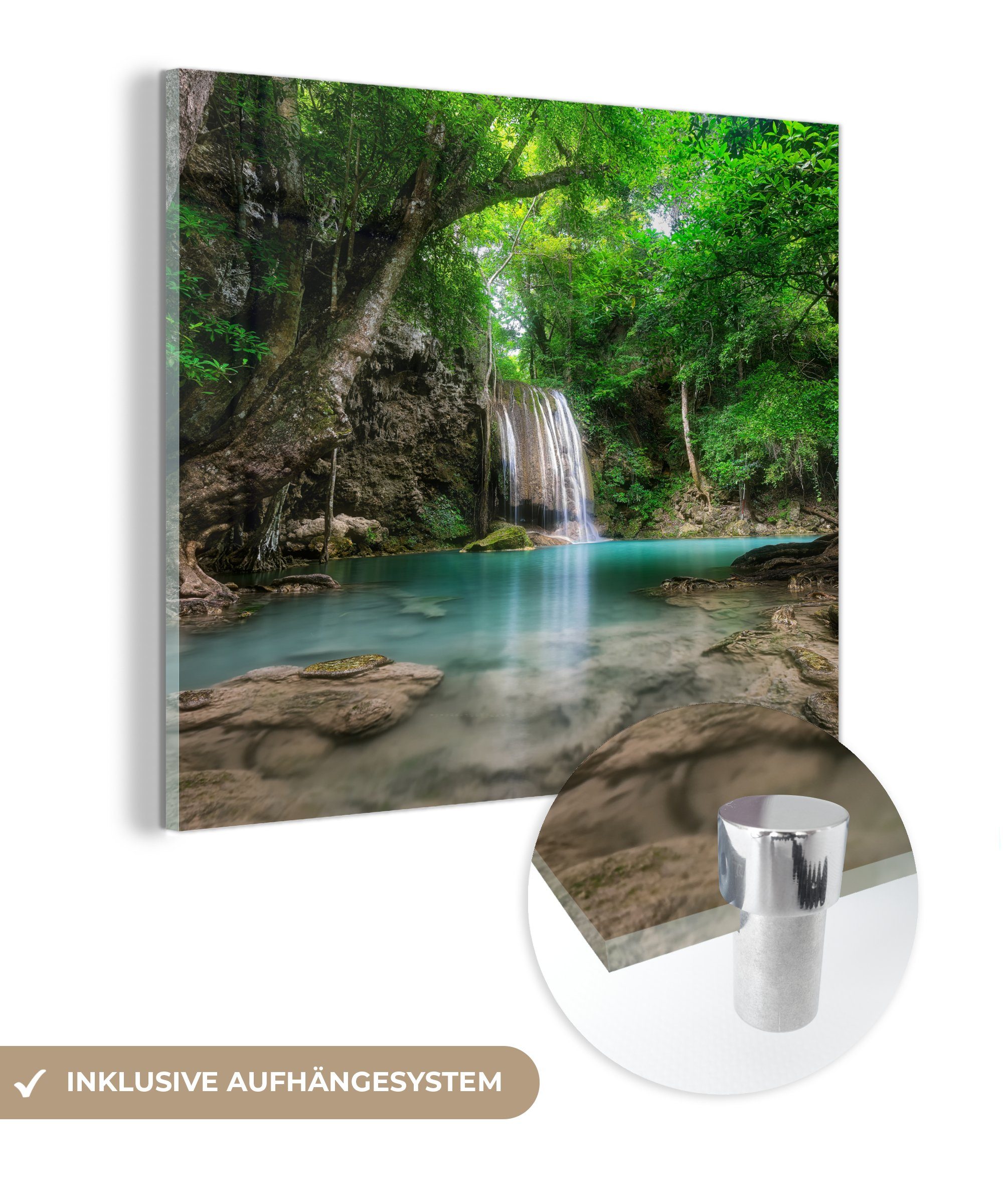 MuchoWow Acrylglasbild Erawan-Wasserfall in Kanchanaburi, Thailand., (1 St), Glasbilder - Bilder auf Glas Wandbild - Foto auf Glas - Wanddekoration