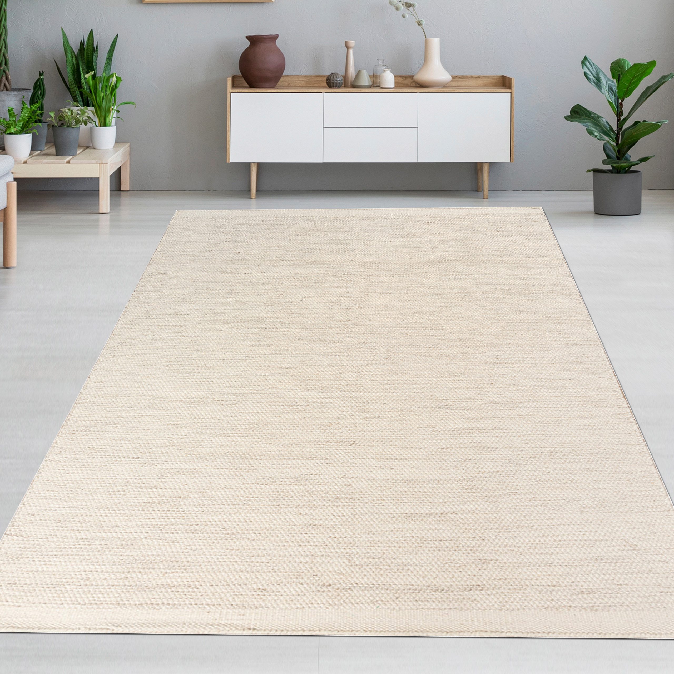 Carpetia Teppich Handgewebter Wollteppich für ihr Wohnzimmer in creme-beige, rechteckig