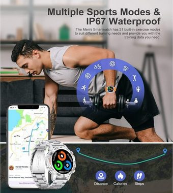 Lige Smartwatch (Android iOS), Herren Mit Telefonfunktion Rund Blutdruck Wasserdicht Men