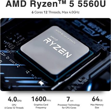 TRIGKEY Mini-PC (AMD Ryzen 5 5560U, Radeon™ Graphics, 16 GB RAM, 500 GB HDD, 5560U Zen 3, 16GB RAM, 500GB SSD, S5 Mini Gaming PC)