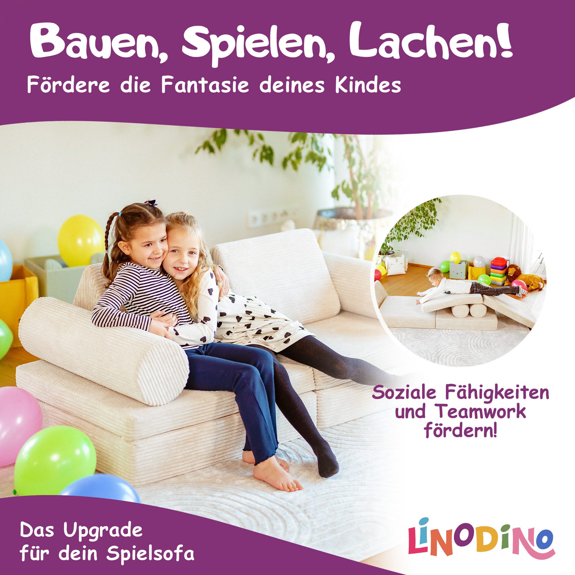 Linodino Kindersofa Kuschelrollen – kreatives Spielsofa Add-on Bauteil zur Erweiterung