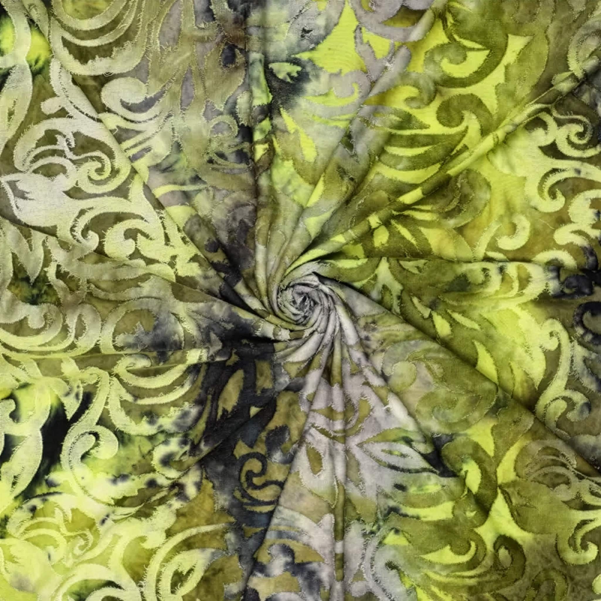 maDDma Stoff Batikstoff Gruen Ausbrenner Floral Elasthan Jersey Meterware