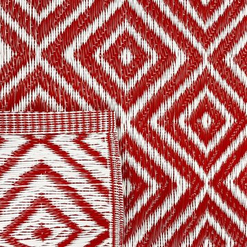 Outdoorteppich Praktischer Plastik Outdoor-Teppich mit Rautenmuster in rot/weiß, Teppich-Traum, rechteckig
