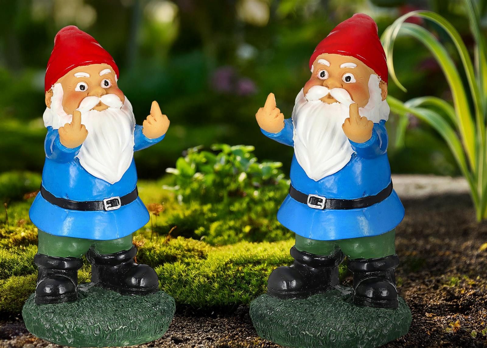 WestCraft Gartenzwerg 2x Gartenzwerg Gartenzwerg Mittelfinger 15x7cm bunt Zwerg Stinkefinger, (2 St), stellen Sie Ihrem Nachbarn mal einen unhöflichen Zwerg in den Garten