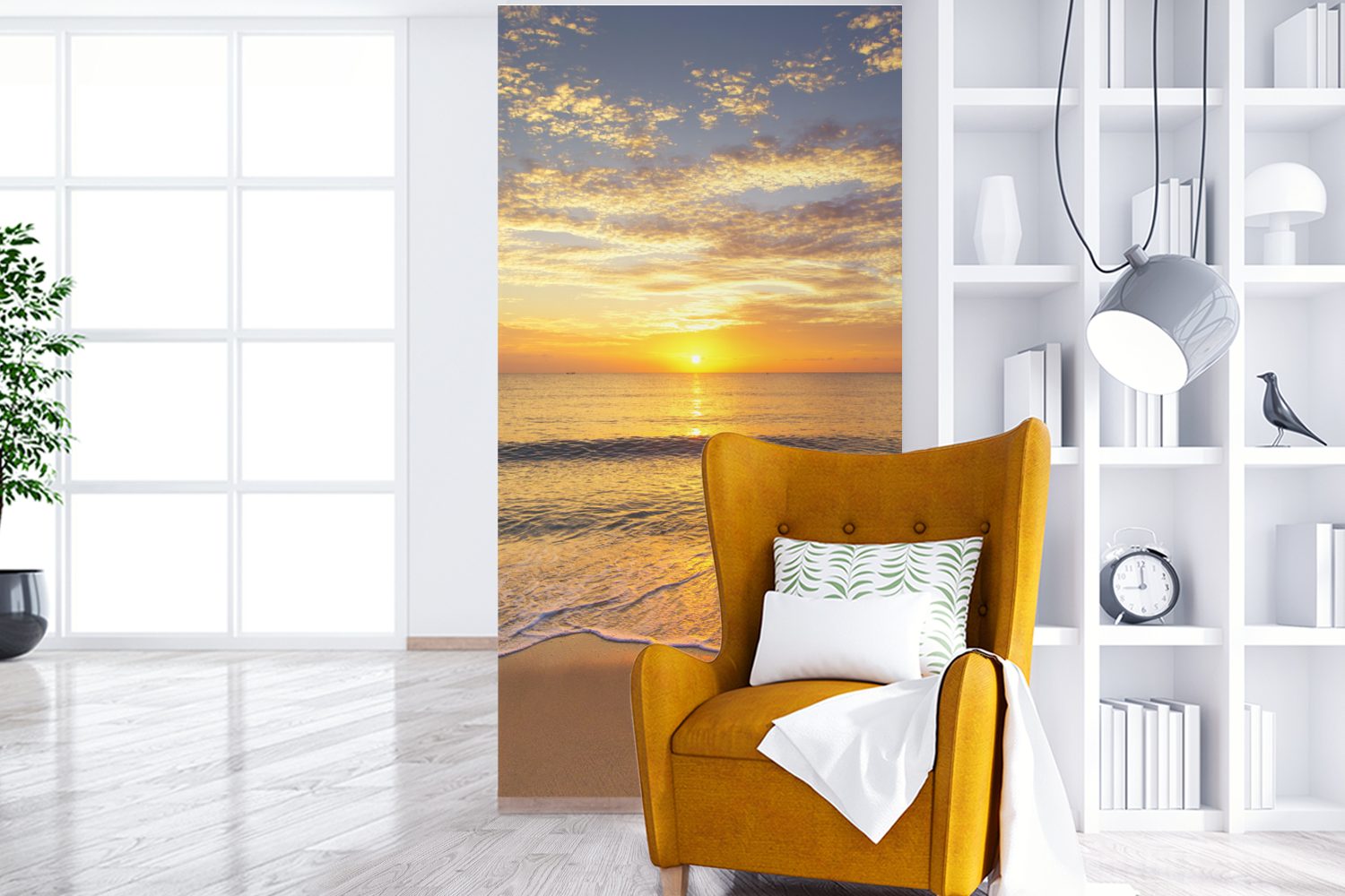 Strand MuchoWow - Fototapete für St), Wohnzimmer Schlafzimmer - (2 Sonnenuntergang Vliestapete Matt, Meer, bedruckt, Küche, Fototapete