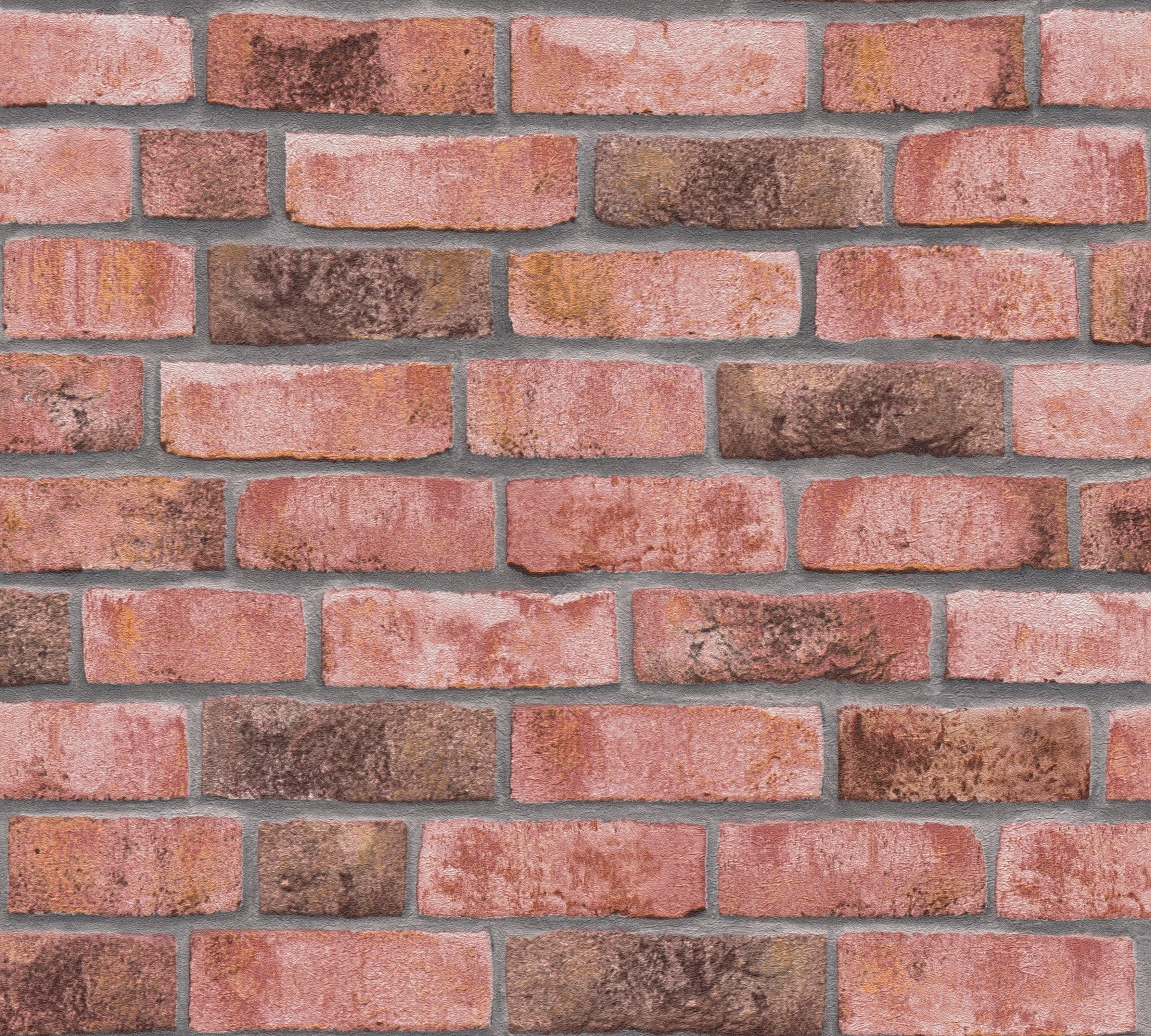 Vliestapete A.S. Stones Bricks Steintapete leicht Backstein, St), strukturiert, & rot/grau matt, Création (1