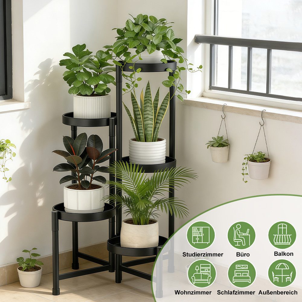 PFCTART Blumenständer Pflanzenständer 5-stufig Metall, klappbar Schwarz (Set, 1 St., Blumenhocker platzsparend ohne Schrauben, 79,8 cm hoch), Modernes Pflanzenr – Bild 3 von 5