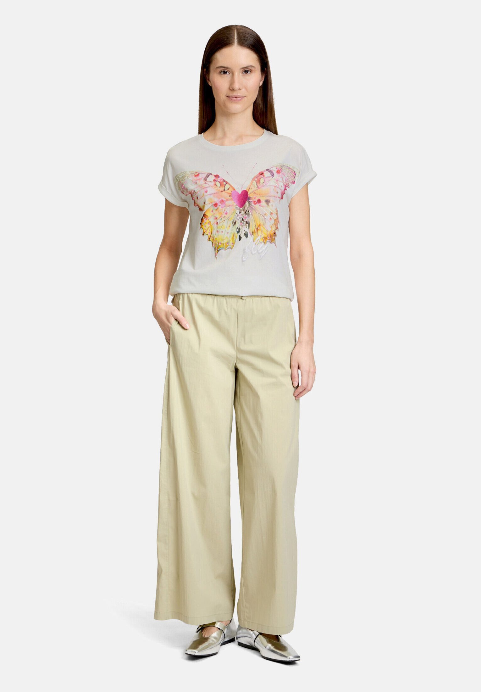 Cartoon Kurzarmshirt Damen mit Ärmelaufschlag (1-tlg) Placement