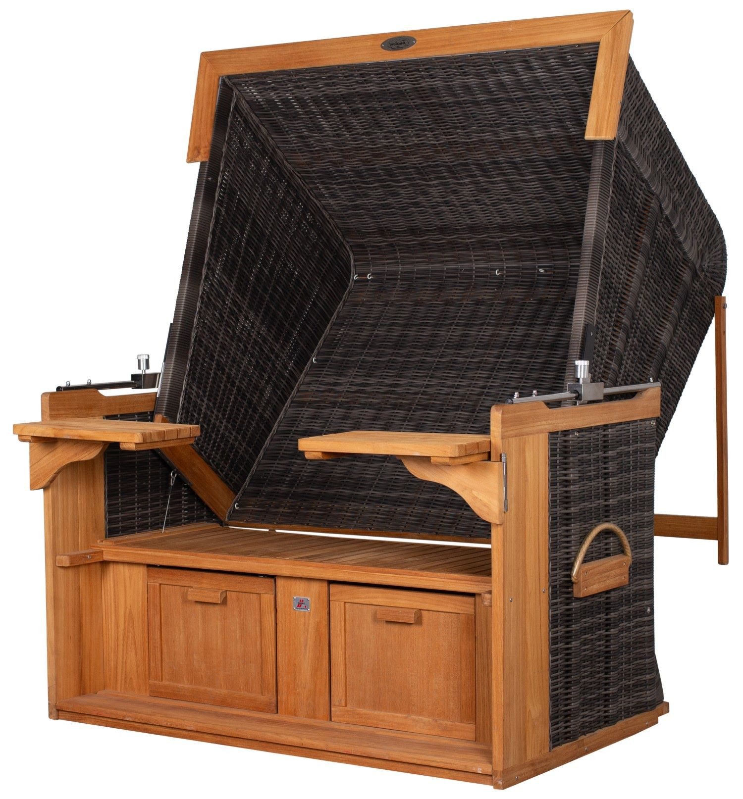 deVries PURE® Strandkorb Friesland Sylt XL - PE stone grey - Dessin 107, BxTxH: 135x90x165 cm, Volllieger, Nordsee-Strandkorb, Teakholz - PE-Markengeflecht - bequeme Polster - Schutzhülle