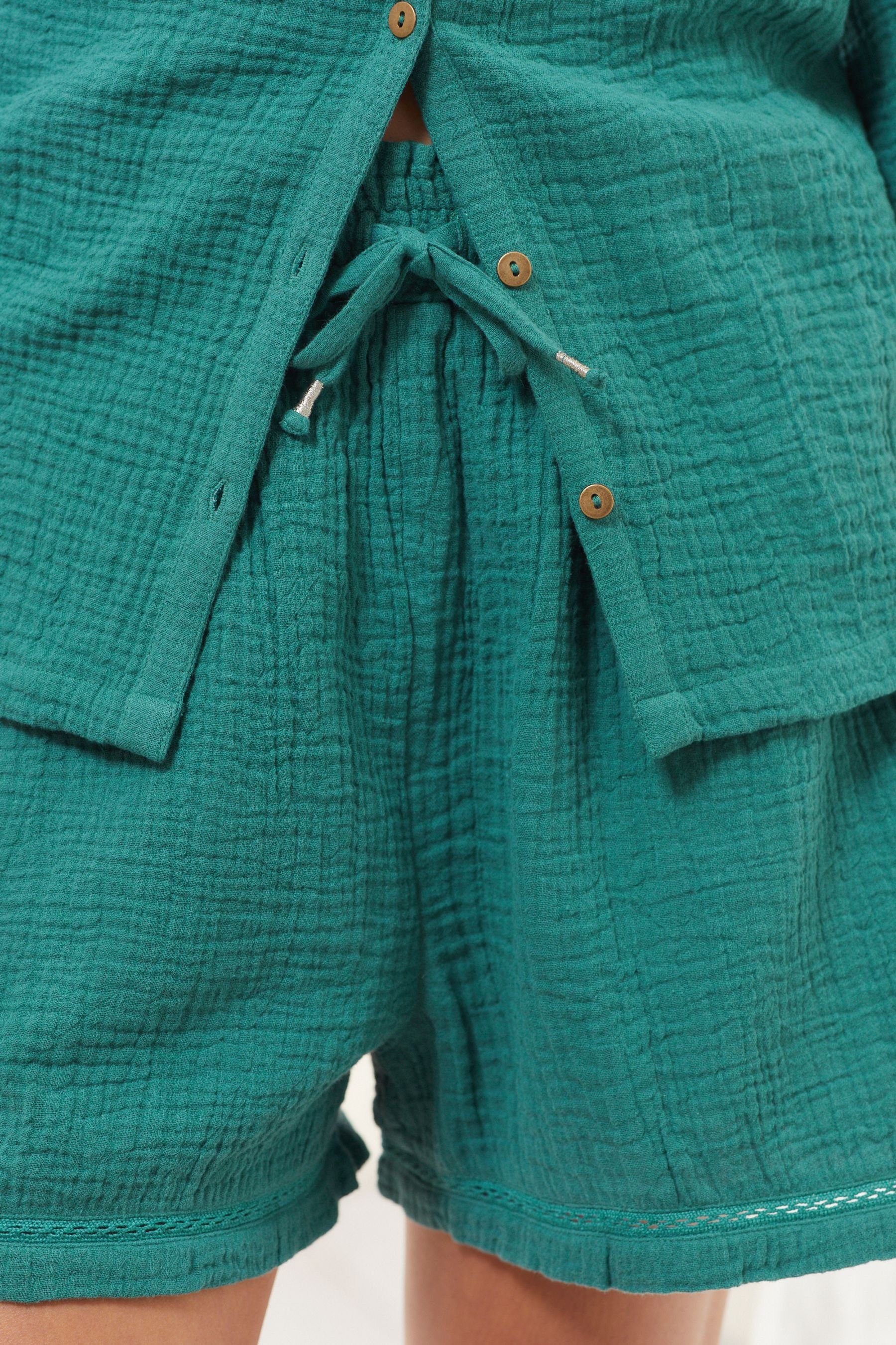 Next Pyjama Geknöpfter Shorty-Schlafanzug tlg) Knitteroptik in Blue (2