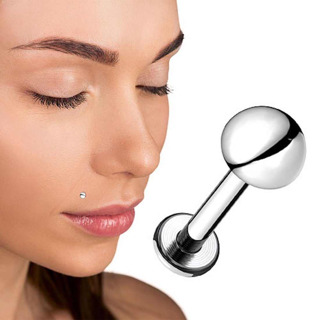 Taffstyle Piercing-Set Titan Tragus Labret Knorpel Kugel Innengewinde, Piercing Stecker Ohr Lippe Nasen Cartilage Helix Labret Nasenpiercing