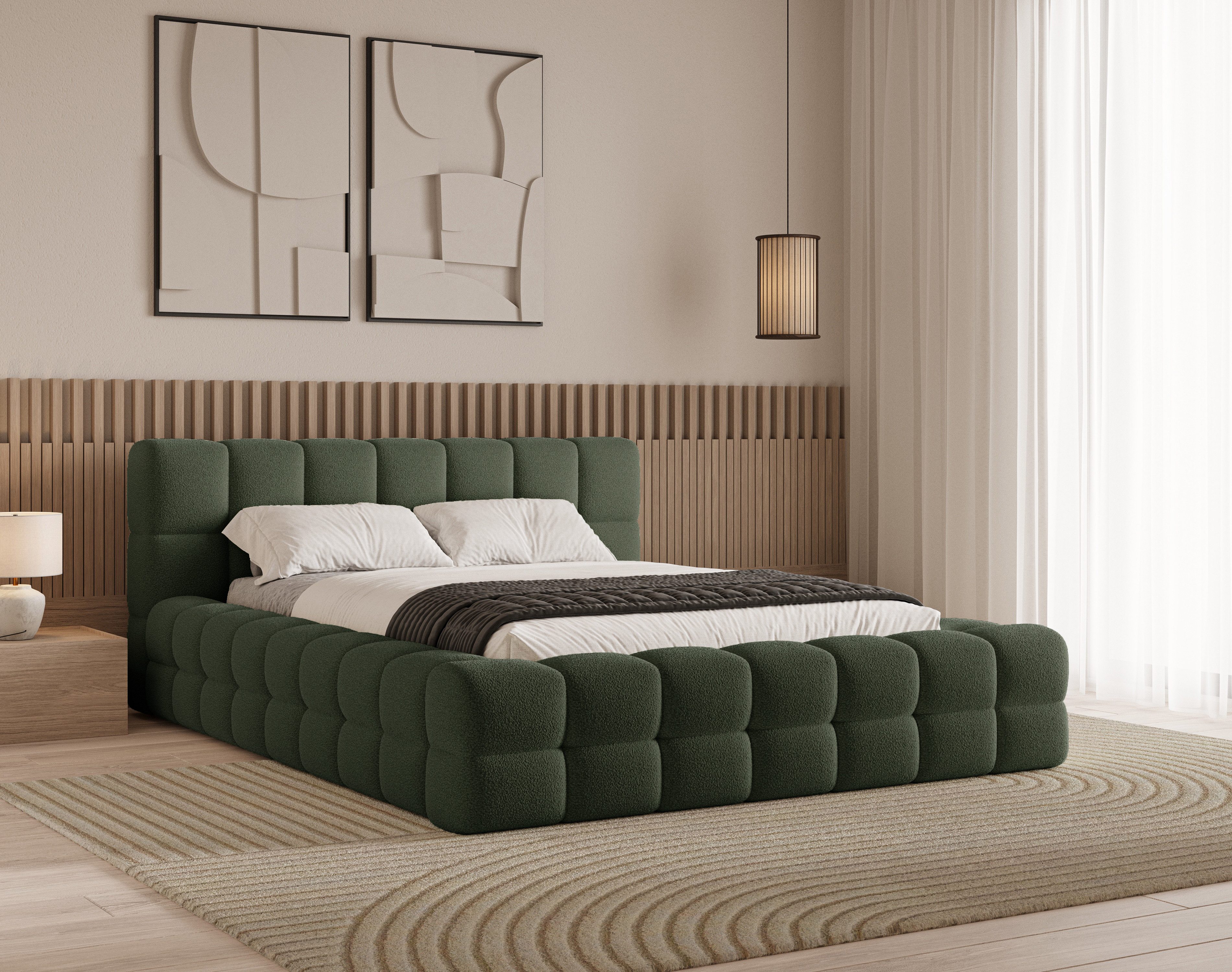 Chilly Möbel Polsterbett Verona Grun Bouclé Stoff 140x200 cm mit Stauraum Quelle 37