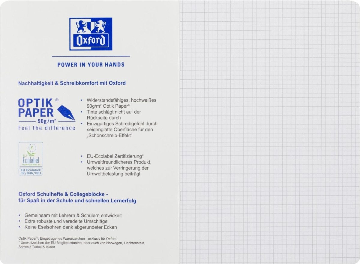 OXFORD Schulheft Schulheft Touch A4 Lineatur 22 16 Blatt 90g/qm Optik Paper hellblau