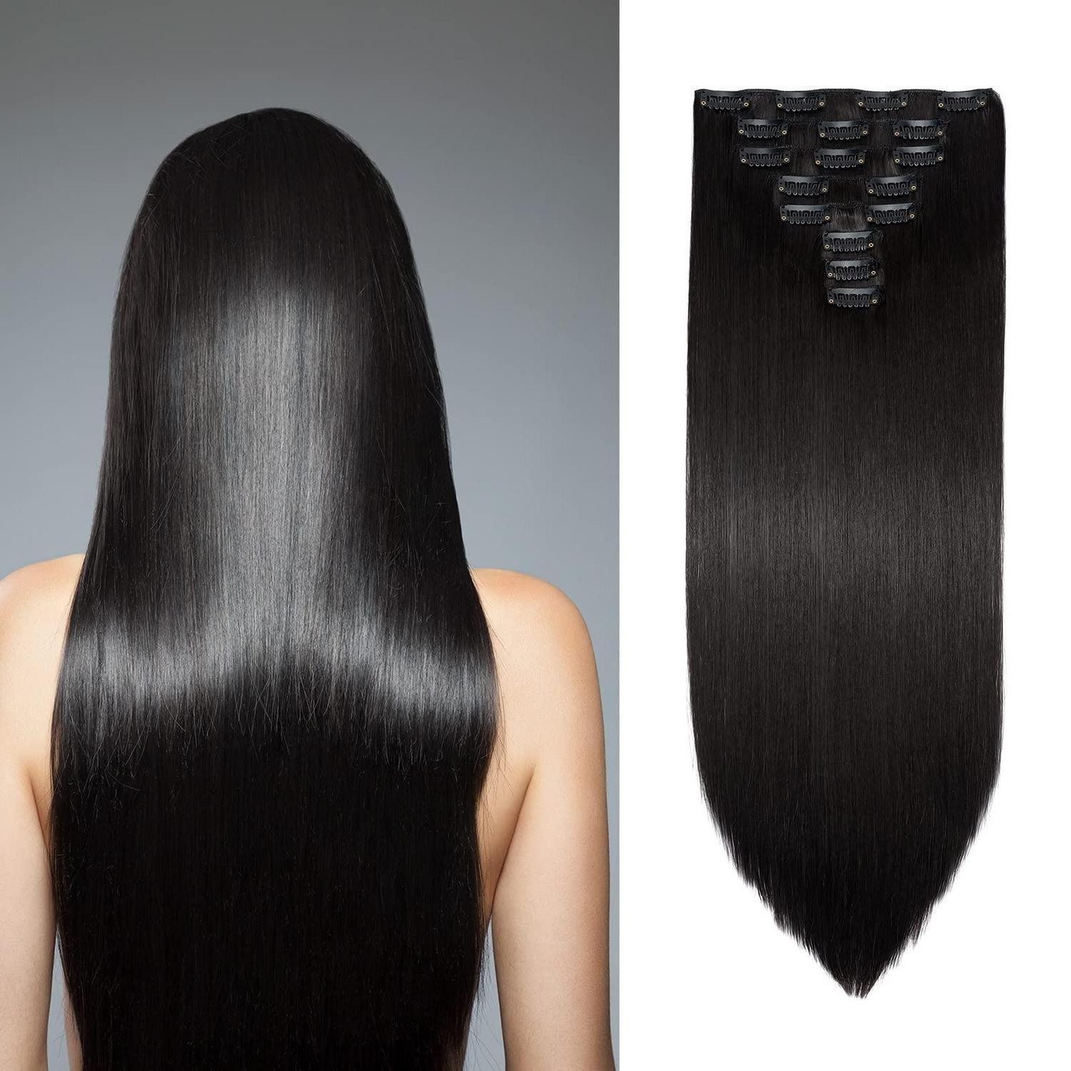 LuxusKollektion Kunsthaar-Extension Extensions Clip in Echthaar 8 Teile 60cm Dunkelbraun 70 cm Dunkelbraun