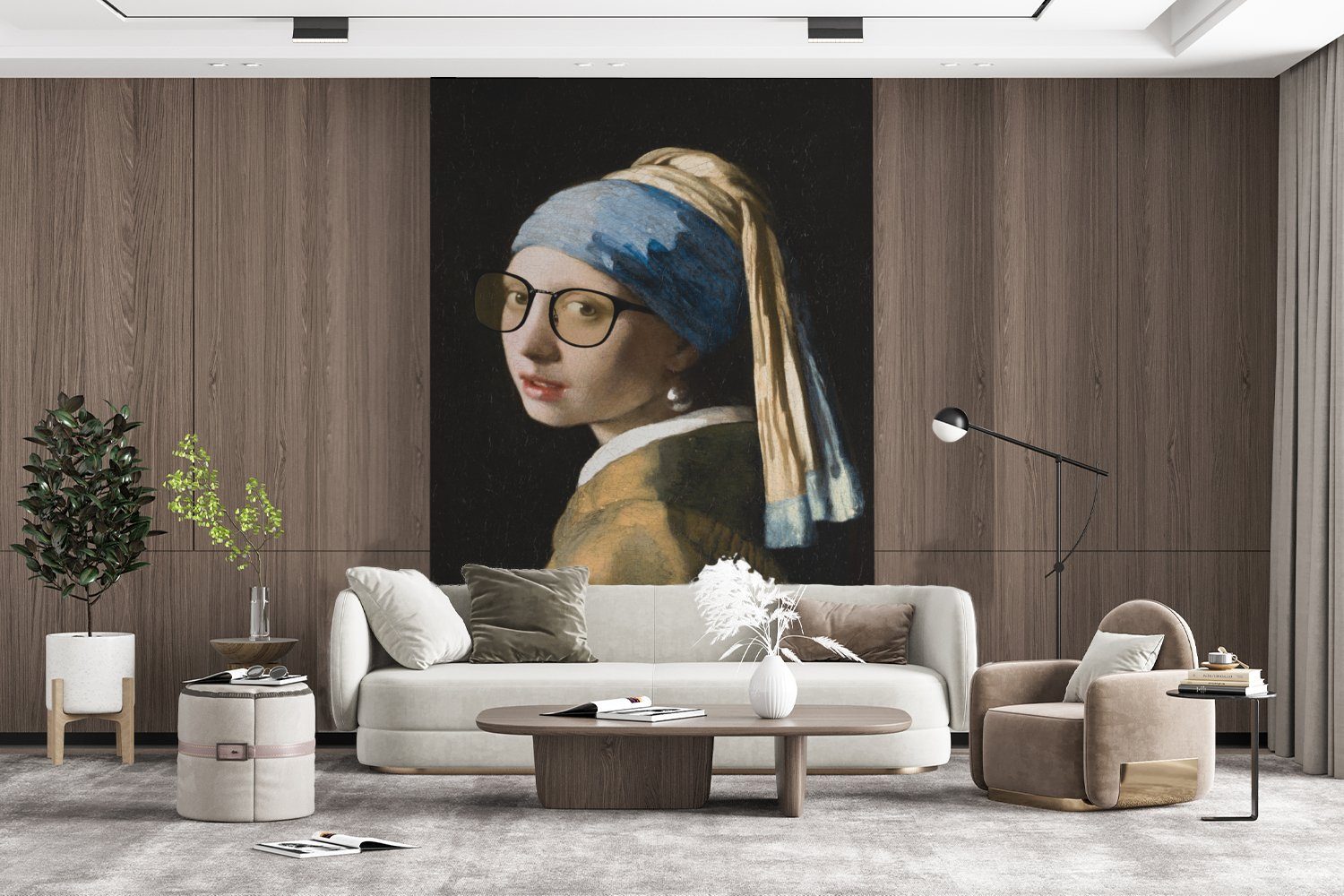 Johannes Matt, Mädchen - Brillen, Tapete Fototapete (3 Wandtapete Montagefertig Wohnzimmer, St), mit bedruckt, dem - MuchoWow Das für Perlenohrring Vermeer Vinyl