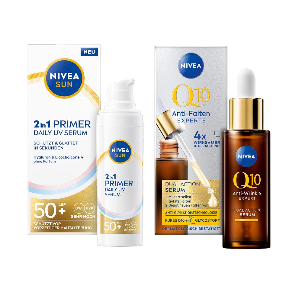 Gesichtspflege-Set Q10 Anti-Falten EXPERTE Dual Action Serum + 2in1 Primer Daily UV Serum