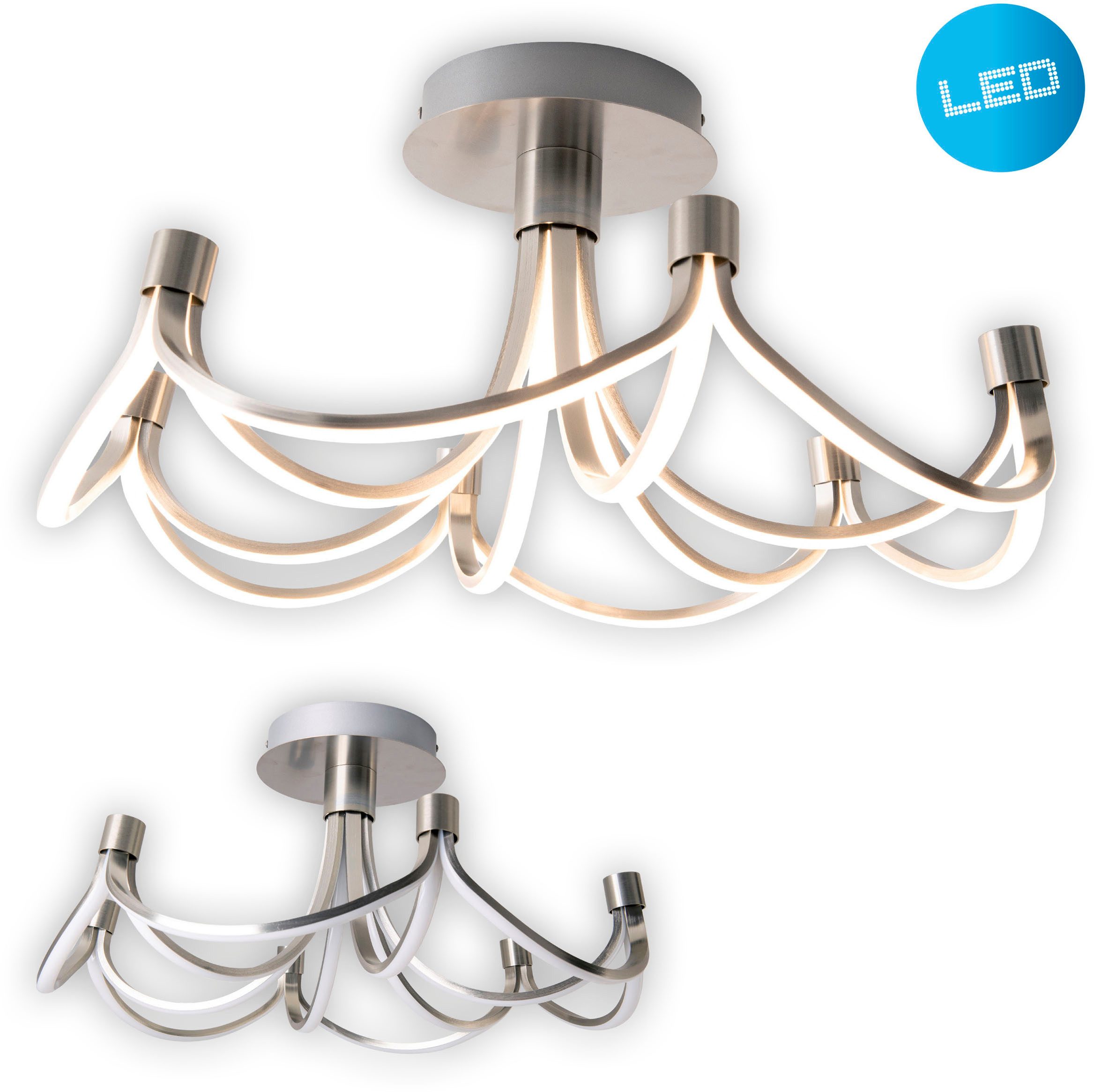 näve LED Deckenleuchte Festos, LED fest integriert, Warmweiß, Krone, in 3-Stufen dimmbar, nickelmatt, warmweiße LED, D: 60cm