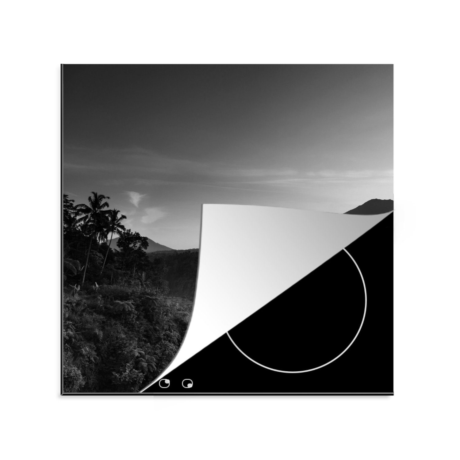 MuchoWow Herdblende-/Abdeckplatte Indonesien - Reis - Schwarz - Weiß, Vinyl, (1 tlg), 78x78 cm, Ceranfeldabdeckung, Arbeitsplatte für küche | Herdabdeckplatten