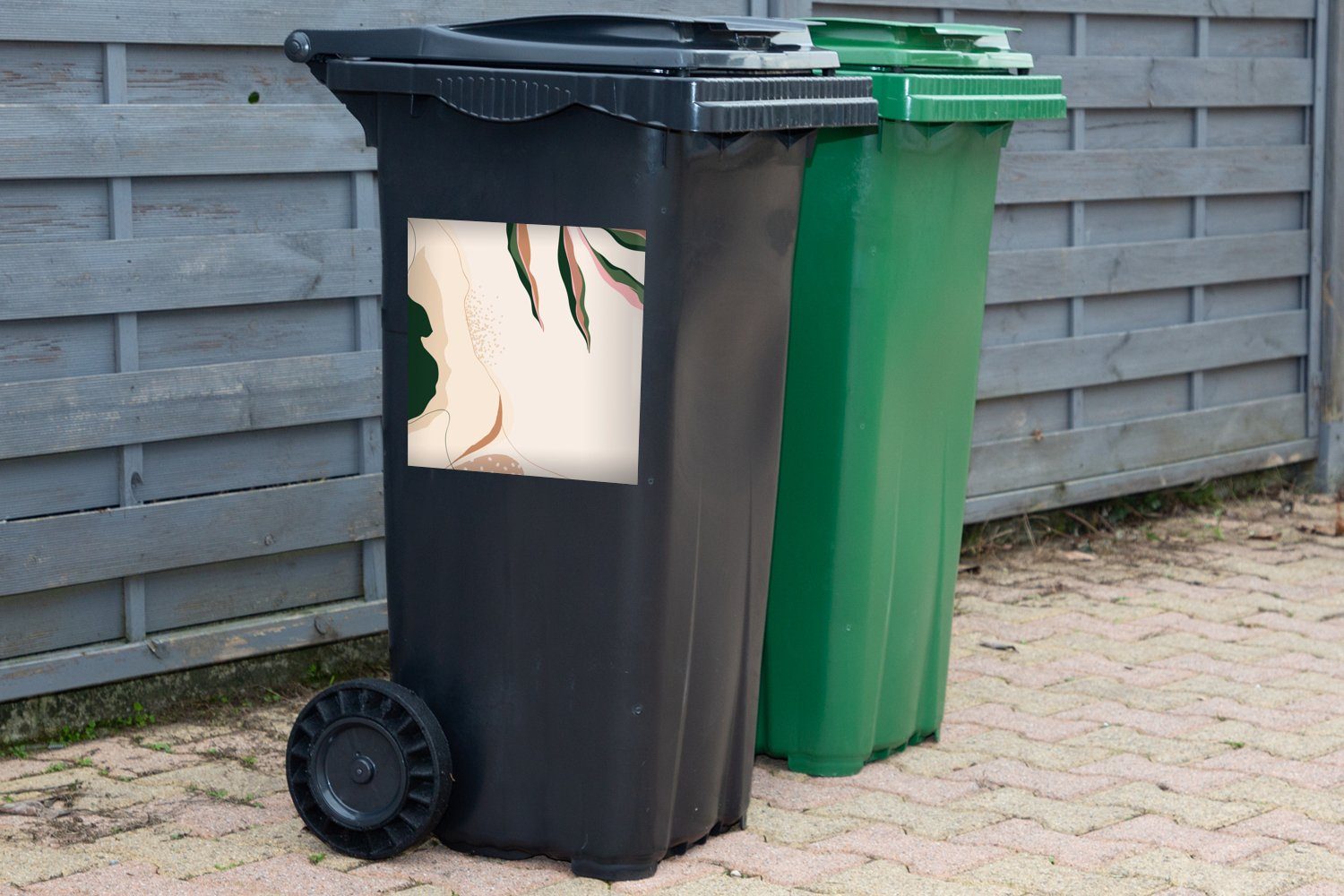 MuchoWow Wandsticker St), Container, - Mülleimer-aufkleber, - Blatt Abstrakt Grün - Abfalbehälter Punkte (1 Mülltonne, Sticker