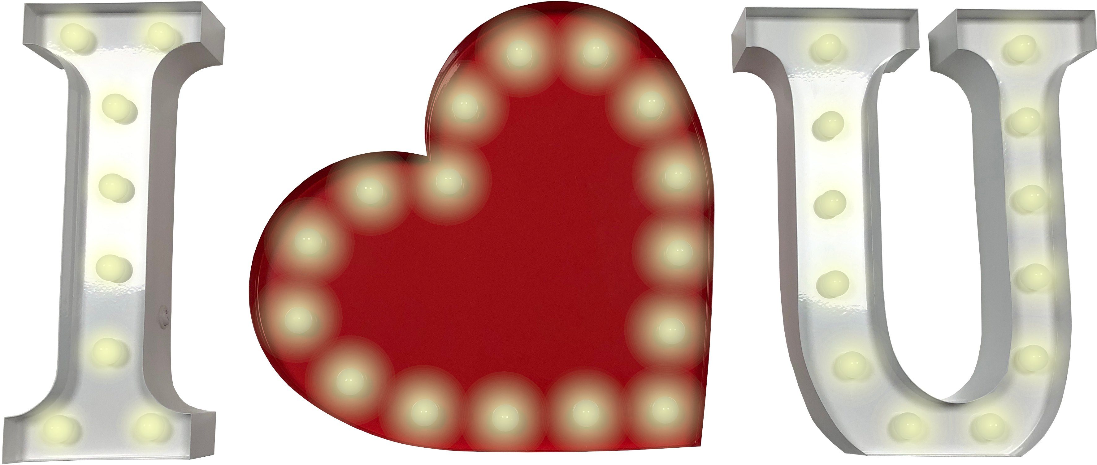 MARQUEE LIGHTS Tischleuchte I Herz U, LED fest integriert, Warmweiß, Wandlampe, Tischlampe I Heart U mit 36 festverbauten LEDs - 69x31 cm