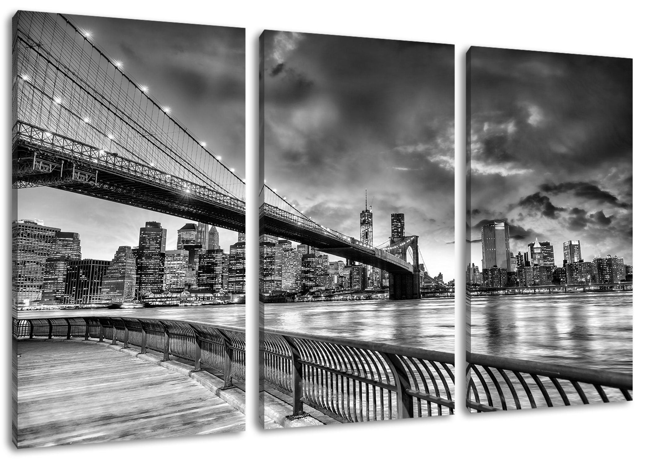 Pixxprint Leinwandbild Brooklyn Bridge York Leinwandbild New Park bespannt, 3Teiler Brooklyn Zackenaufhänger New (1 York, Park St), fertig Bridge (120x80cm) inkl