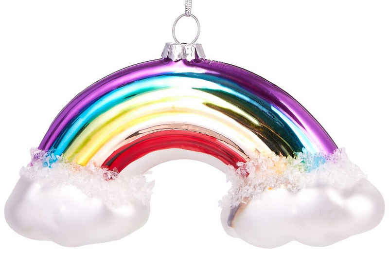 BRUBAKER Christbaumschmuck Kunstvolle Baumkugel Bunter Regenbogen, mundgeblasene Weihnachtsdekoration aus Glas, handbemalt - Lustige Weihnachtskugel 12 cm