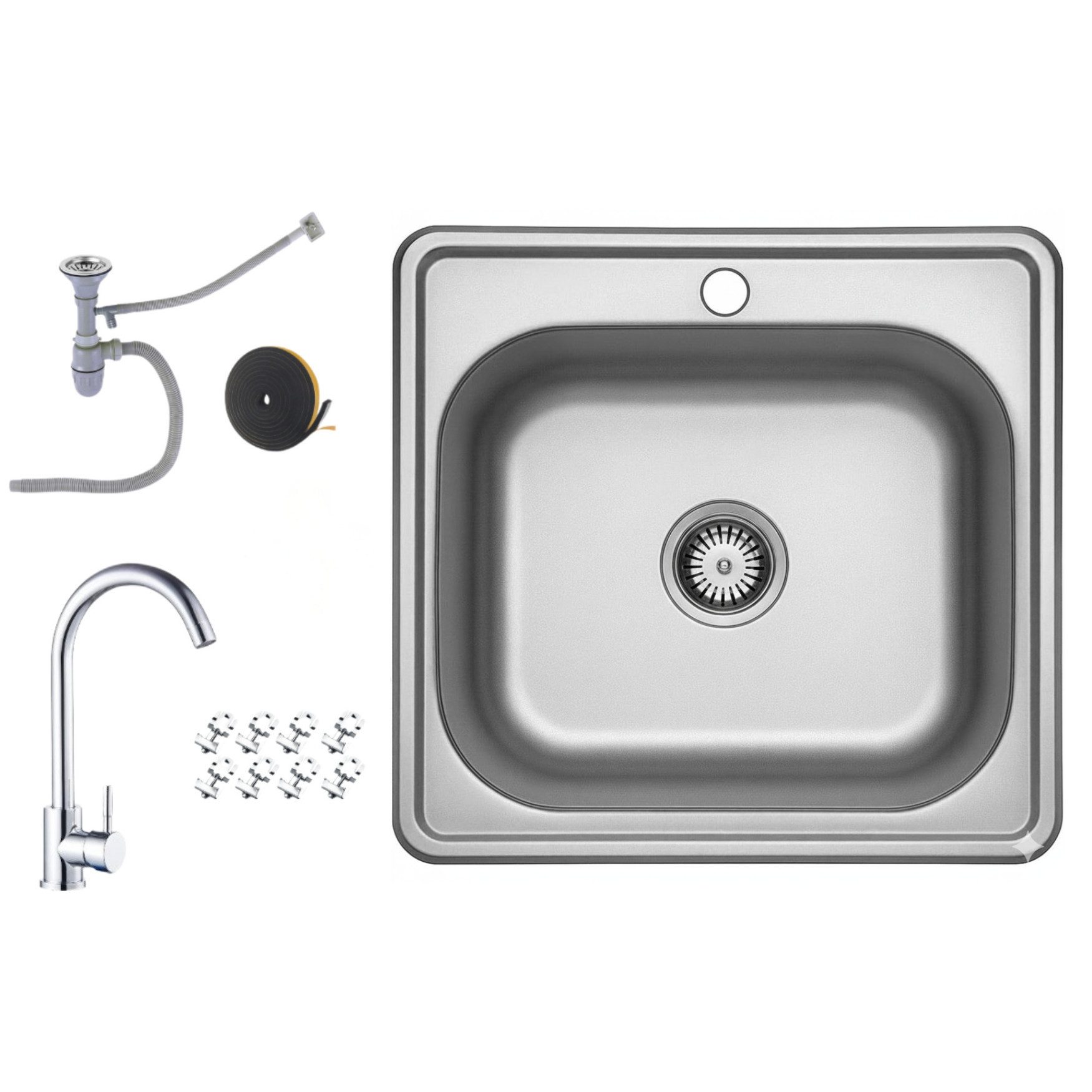 Faizee Möbel Edelstahlspüle Edelstahl Einbauspüle Küchenspüle Spülbecken Ablaufgarnitur + Armatur, Eckig, 50/40 cm