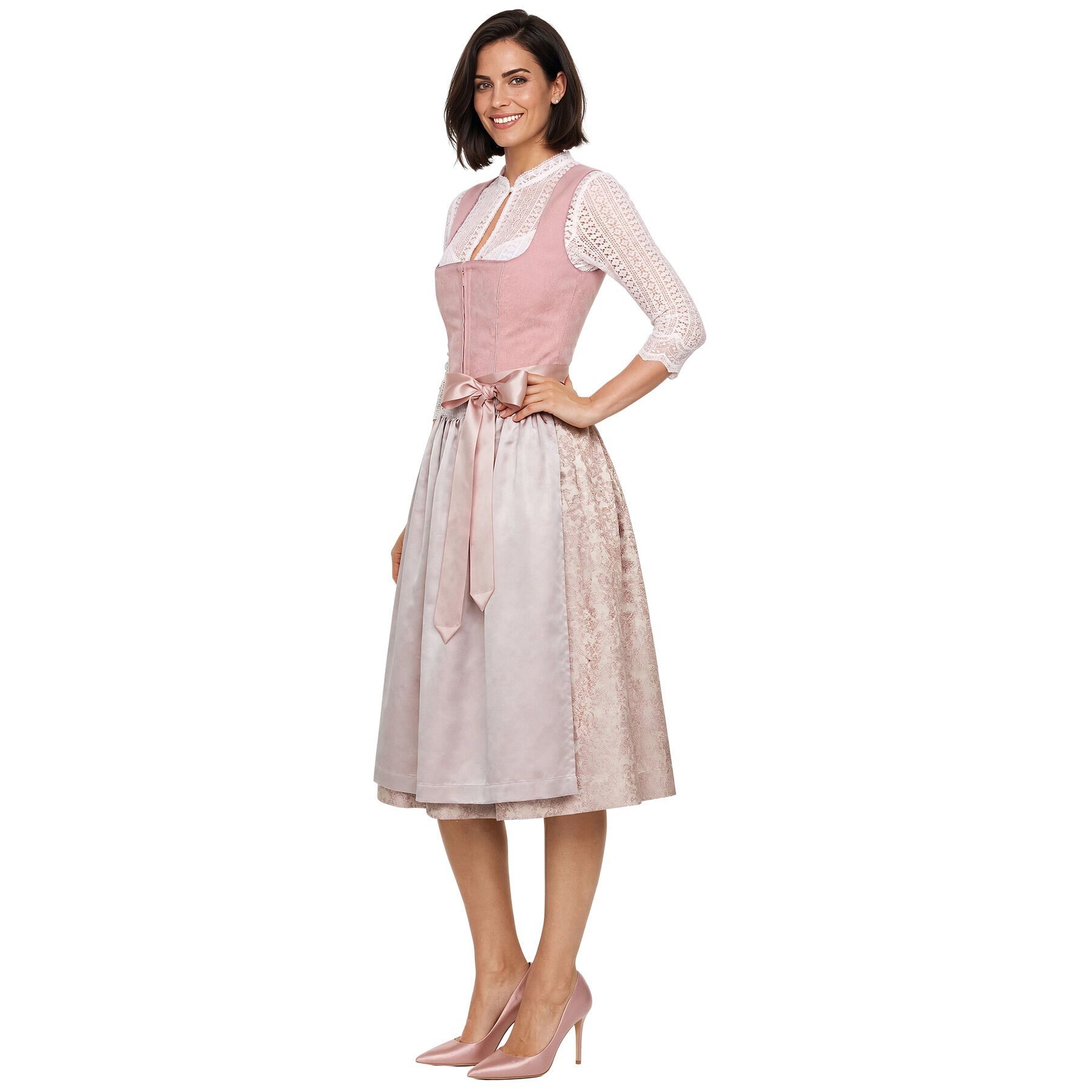 dressforfun Dirndl hochwertiges & elegantes Trachtenkleid Linah Beige/Rosa (Premium Midi-Dirndl, Gr. 44) Ideal für Oktoberfest, Volksfeste, Hochzeiten oder Fami – Bild 5 von 5