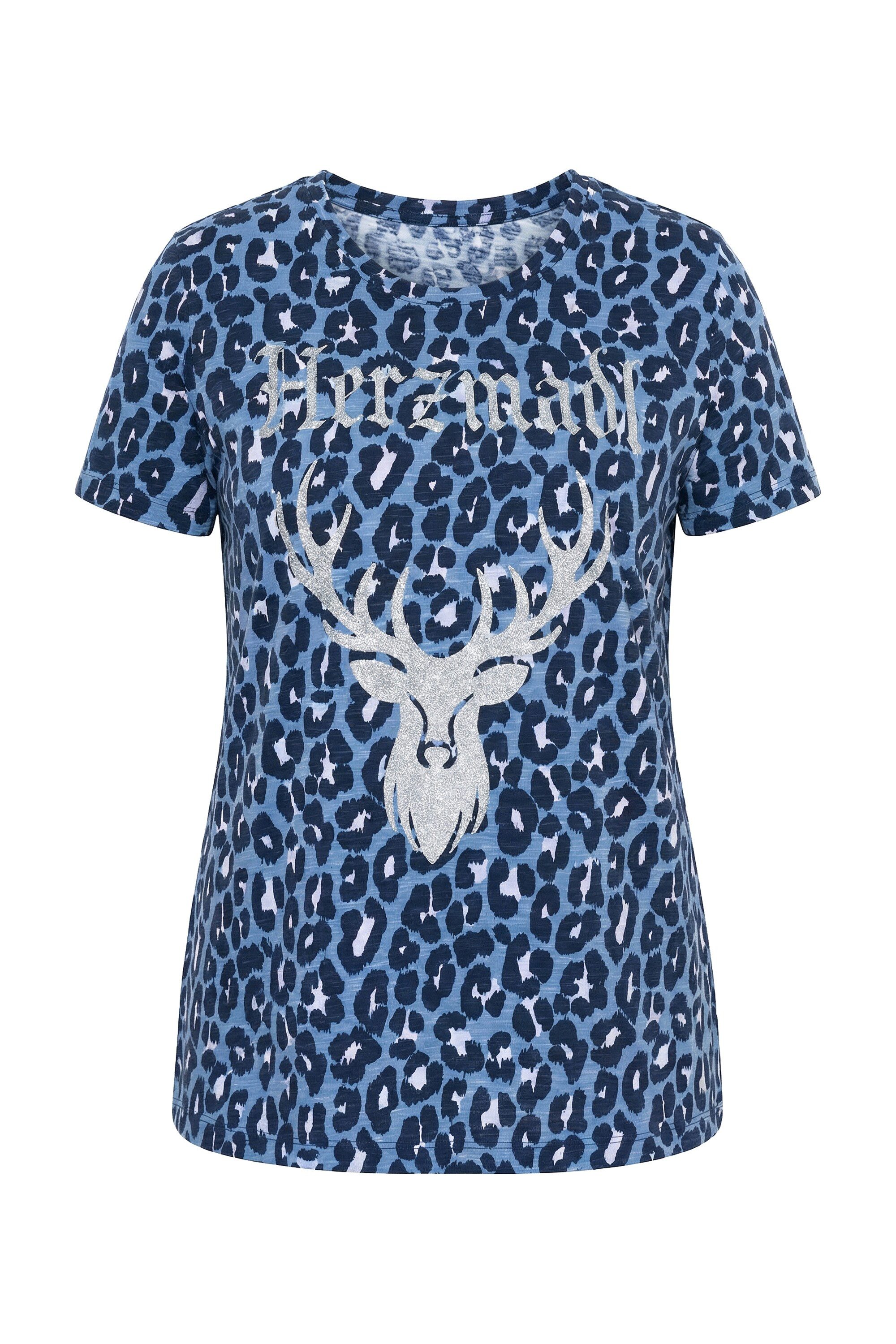 Ulla Popken T-Shirt T-Shirt Leomuster Hirsch Rundhals Halbarm