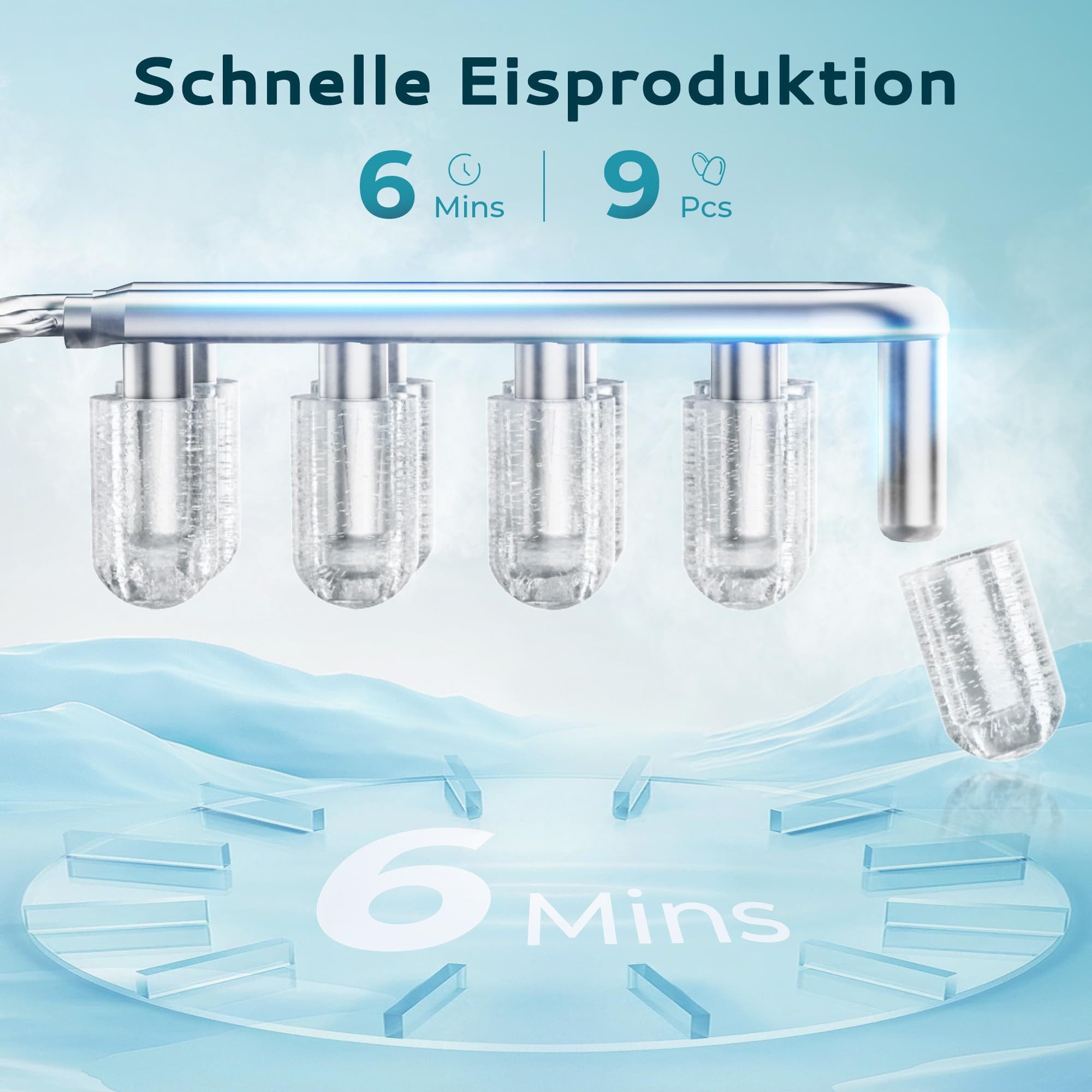 EUHOMY Eiswürfelmaschine 9 Würfel in 6 Minuten, Bullet-Eiswürfelbereiter, 2 Würfelgrößen, 12 kg Eiswürfel pro Tag,für Zuhause/Küche/Büro/Wohnmobil