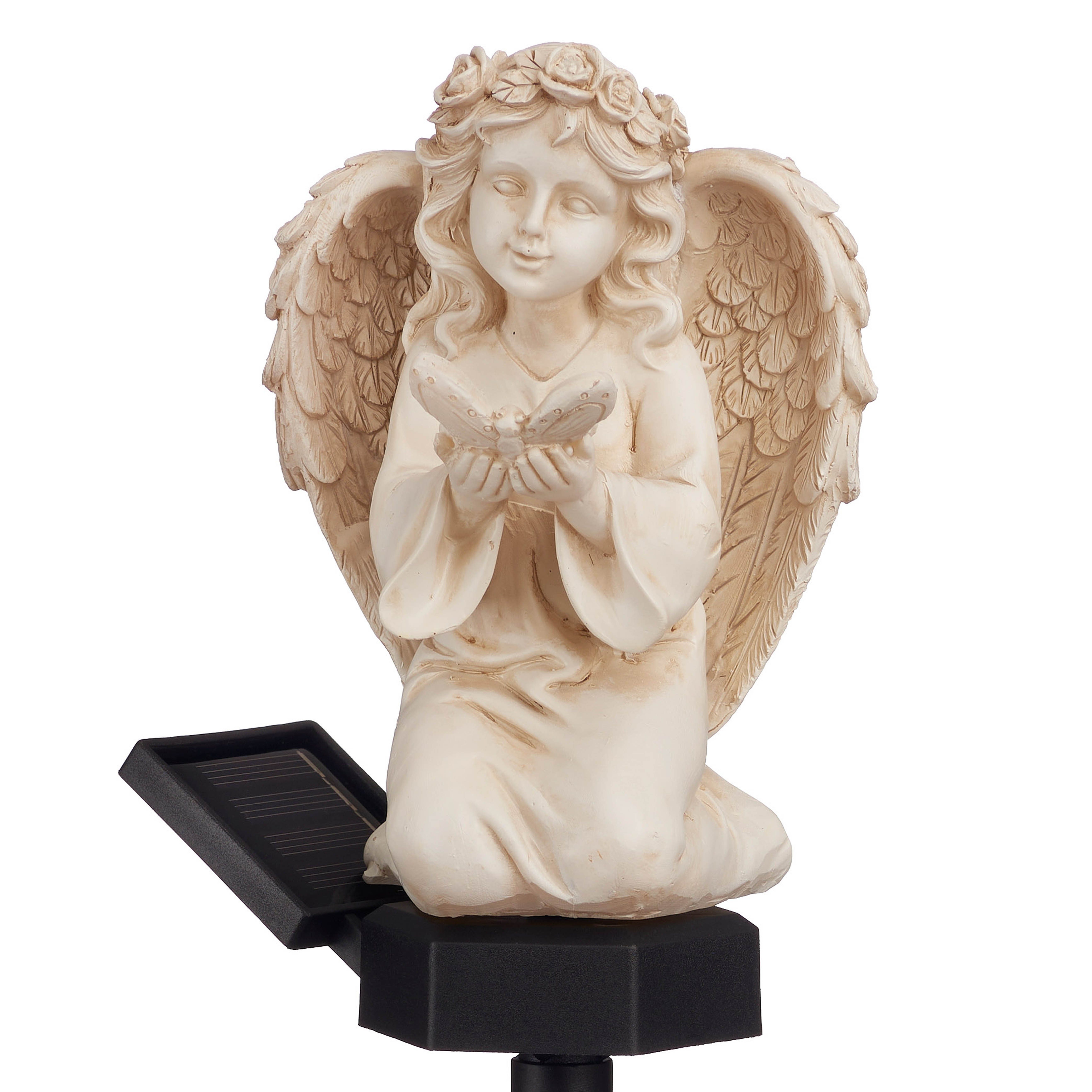 IC Gardenworld LED Solarleuchte Engel Figur mit Solar LED Licht, aus Kunststein gefertigt, LED fest integriert, Warm-weiß, inkl. Erdspieß