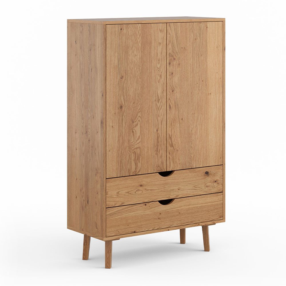 Feldmann-Wohnen Kleiderschrank Simona (mit Türen, mit Schubladen, mit Einlegeböden, 1-St., Massivholz, geölte Oberfläche) 90x40x145cm Massivholz geölt Eiche Natur