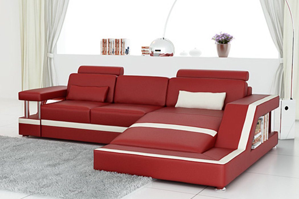 JVmoebel Ecksofa, Ecksofa Sofagarnitur Couch Ecke Polster Hocker Set Komplett Sessel Rot