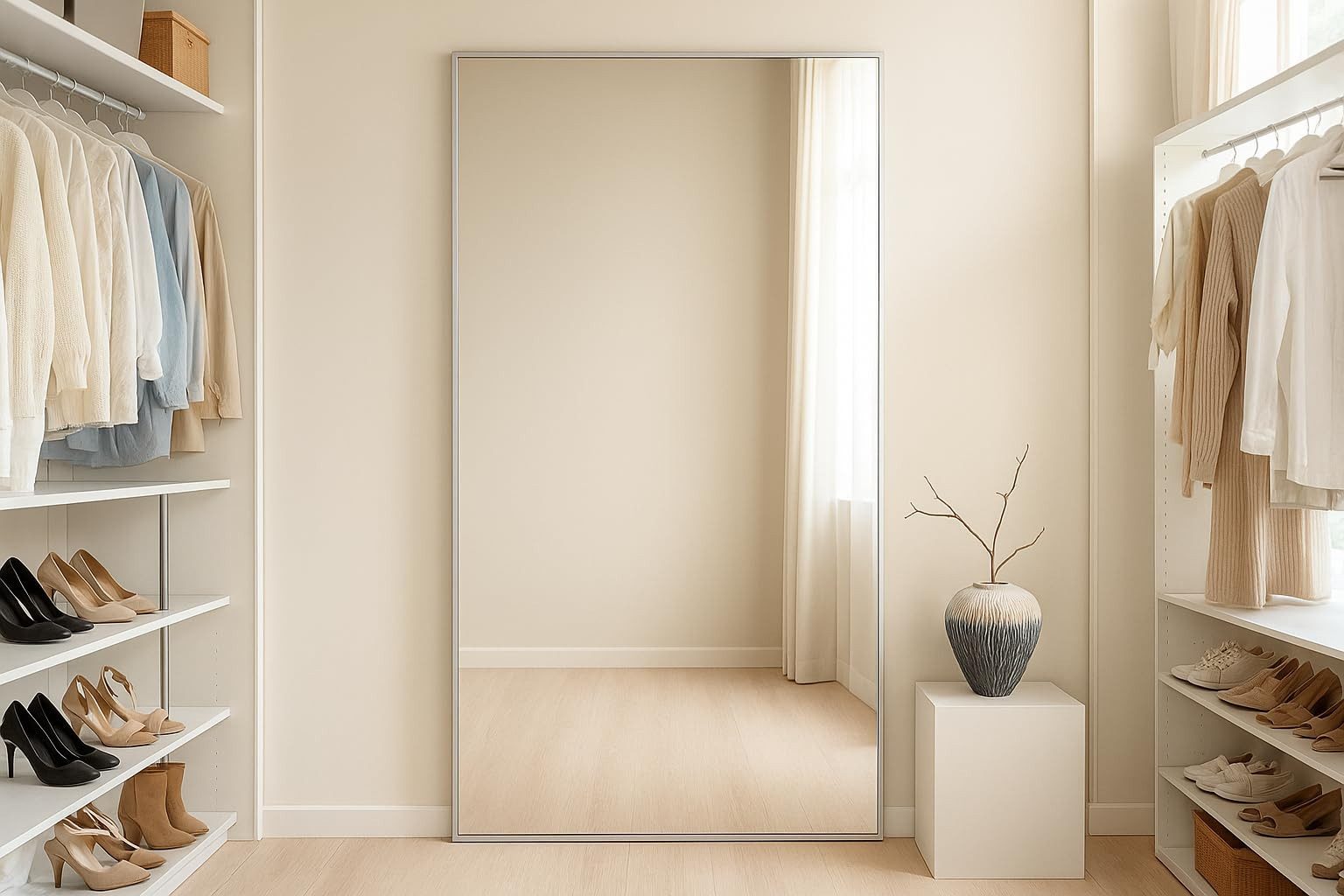 BOURGH Ganzkörperspiegel MILAN großer Standspiegel 190 x 85cm - Anlehnspiegel in silber, verstärkte Rückseite für mehr Stabilität