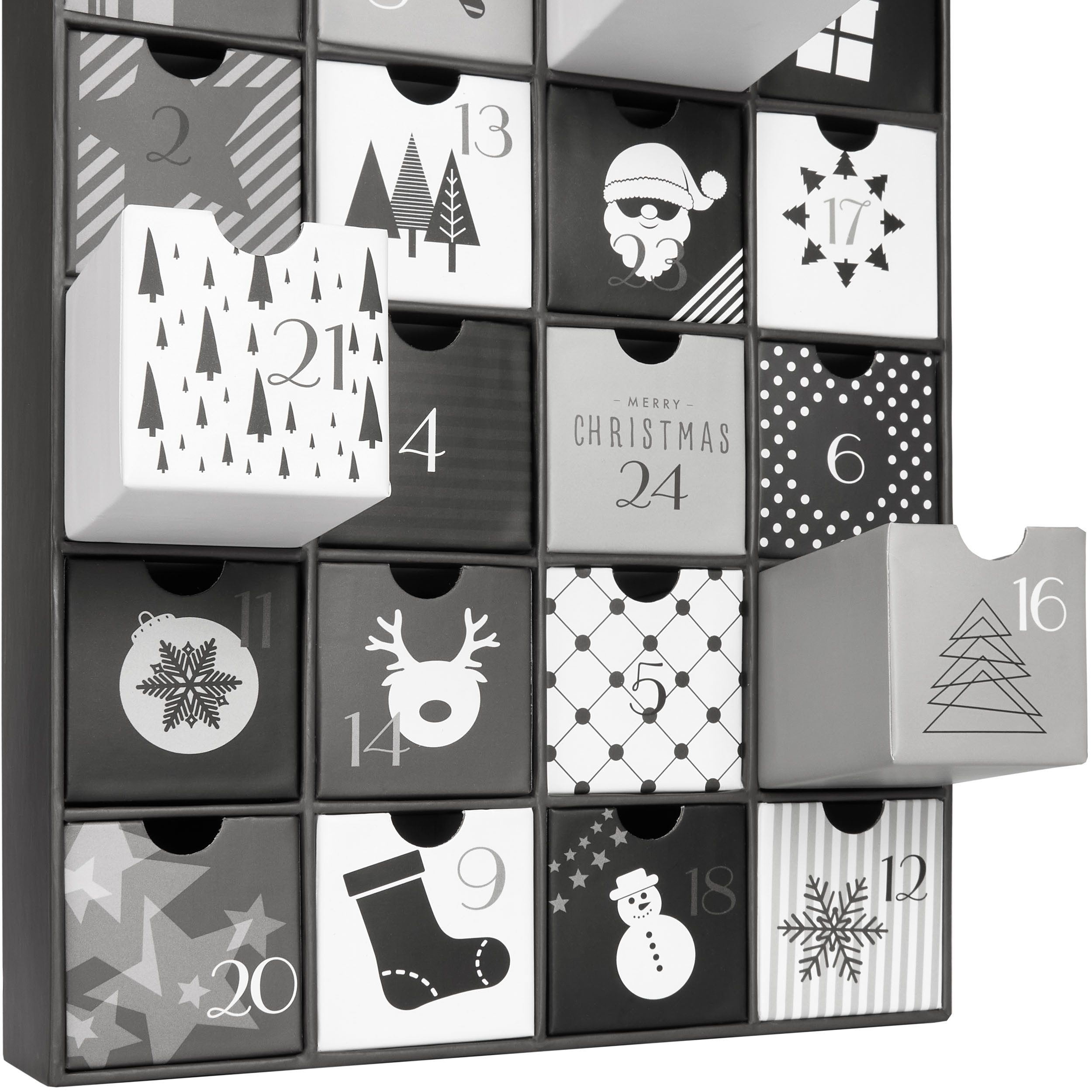 BRUBAKER befüllbarer Adventskalender DIY Weihnachtskalender mit 24 Türchen zum Befüllen Schwarz Weiß - 39cm (1-tlg), Kalender Weihnachten für Gutscheine Süßigkeiten