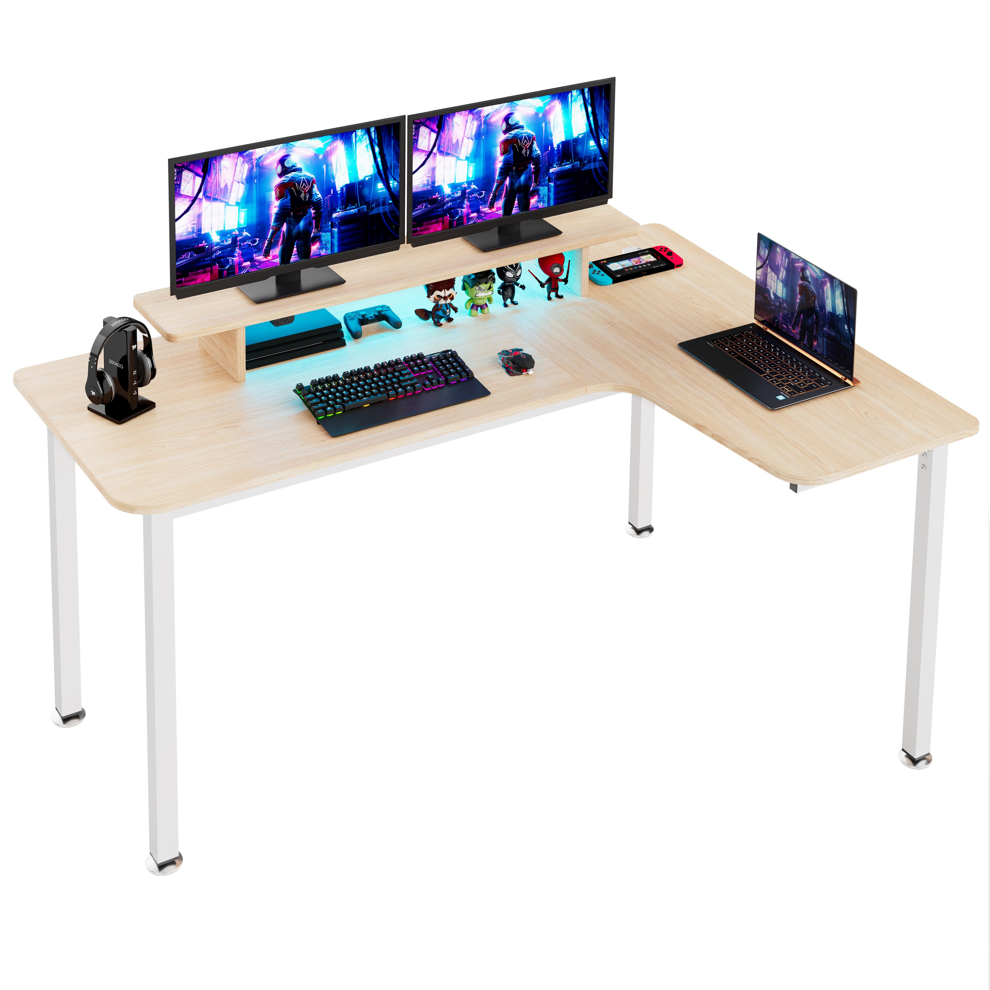 EE EUREKA ERGONOMIC Gamingtisch Elektrisch höhenverstellbar, L-förmiger Sitz-Steh-Tisch, 155 cm breit, Doppelmotorsystem, 2 Höhenspeicher, Tastaturauszug mit Monitorablage