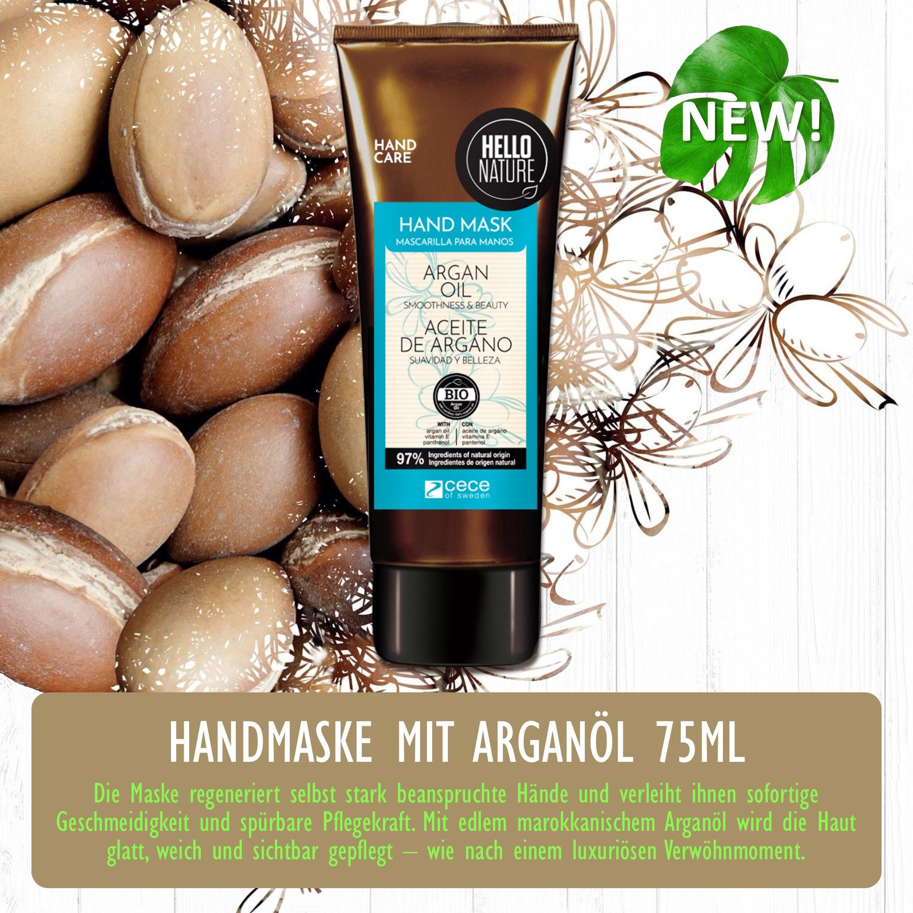 Hello Nature Handcreme Arganöl Handpflege Handmaske Intense Regeneration, 3-tlg., Handcreme, Handpflege, Hello Nature, Arganöl