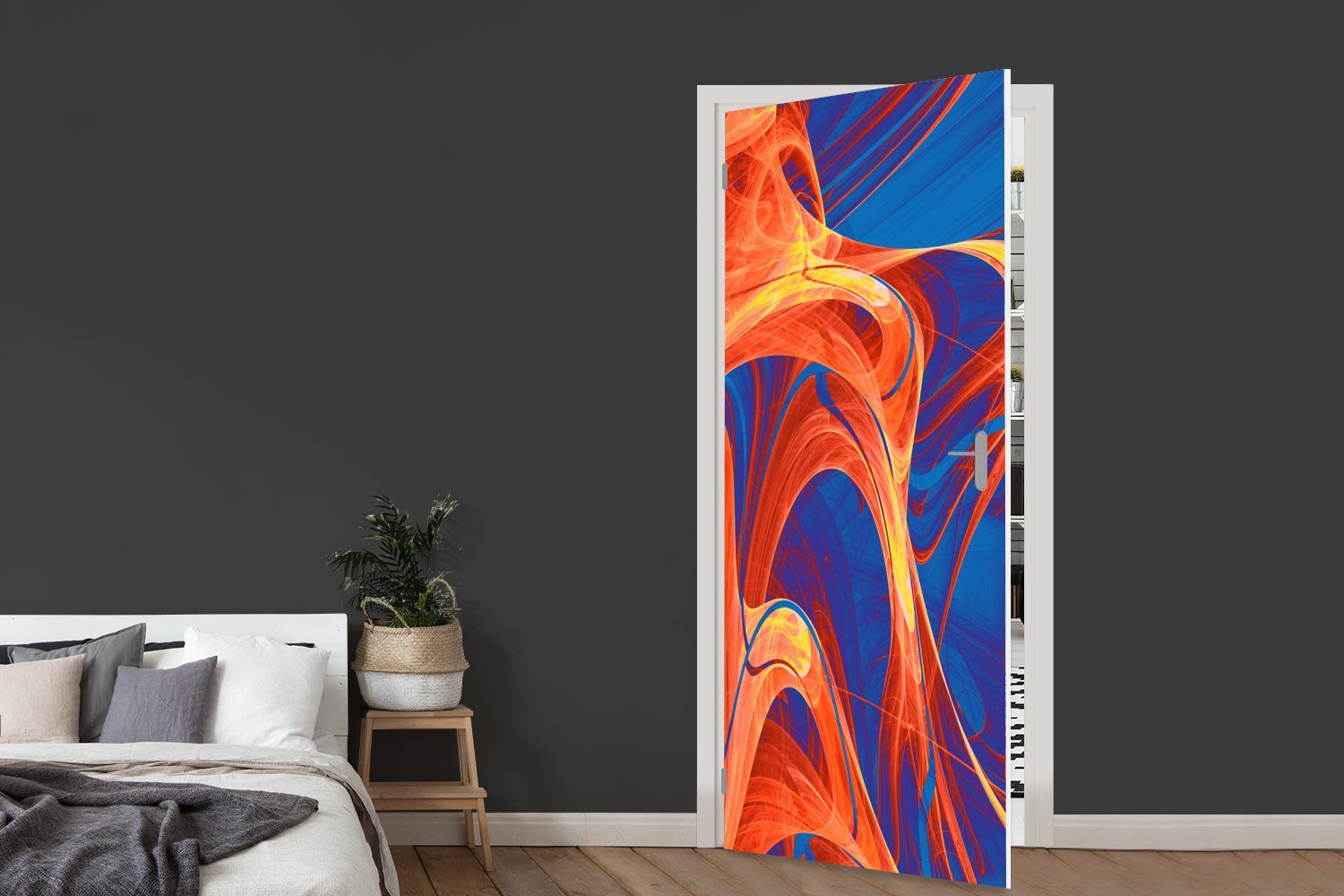 MuchoWow Türtapete Kunst - Wellen Farbe Psychedelisch, St), Tür, - (1 cm Fototapete bedruckt, Türaufkleber, Matt, - 75x205 für