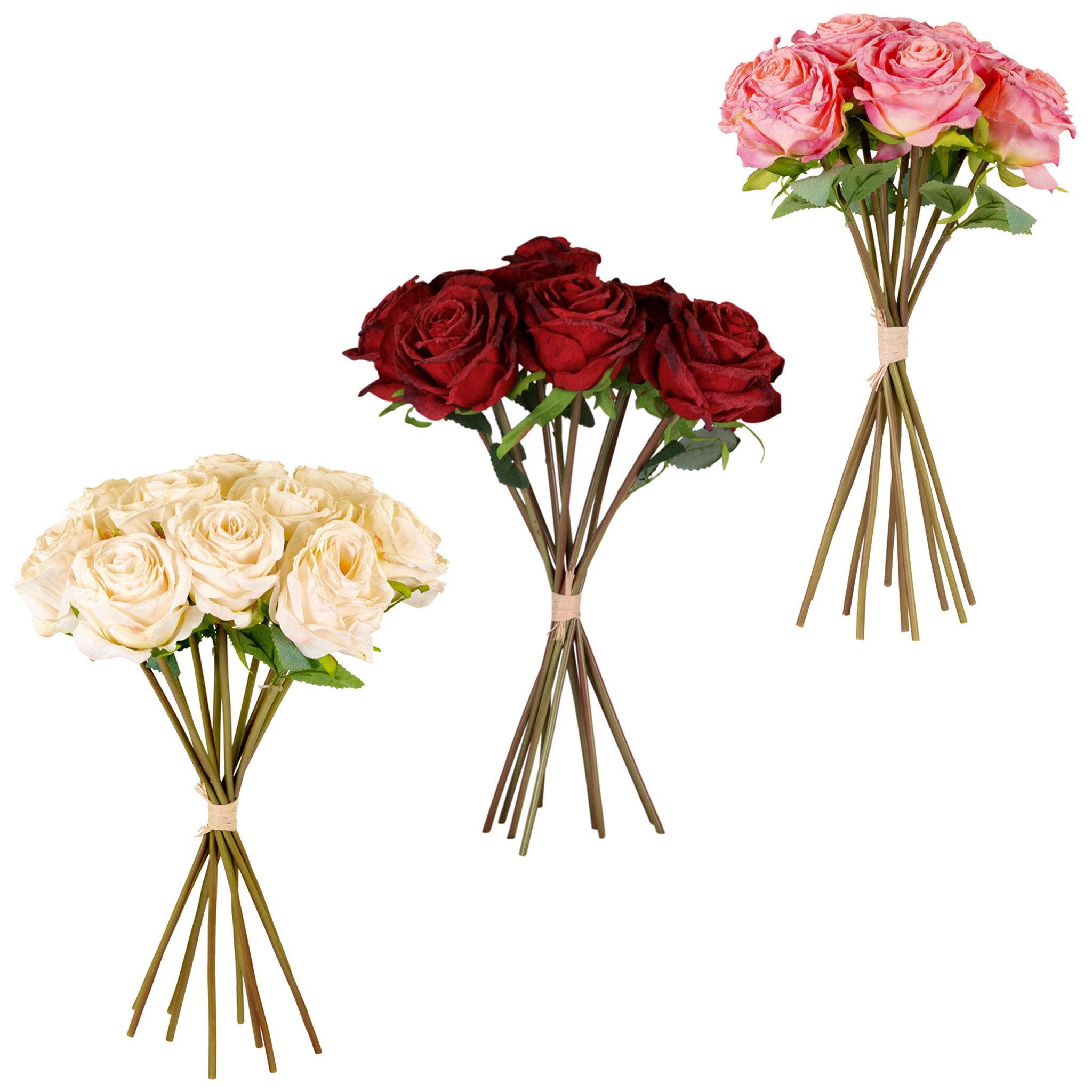matches21 HOME & HOBBY Bilderrahmen Rosen künstlicher Blumenstrauß in Trockenoptik Dunkelrot 35 cm, (1 St), 10er Bund Kunstblumen wie echt – Bild 3 von 3
