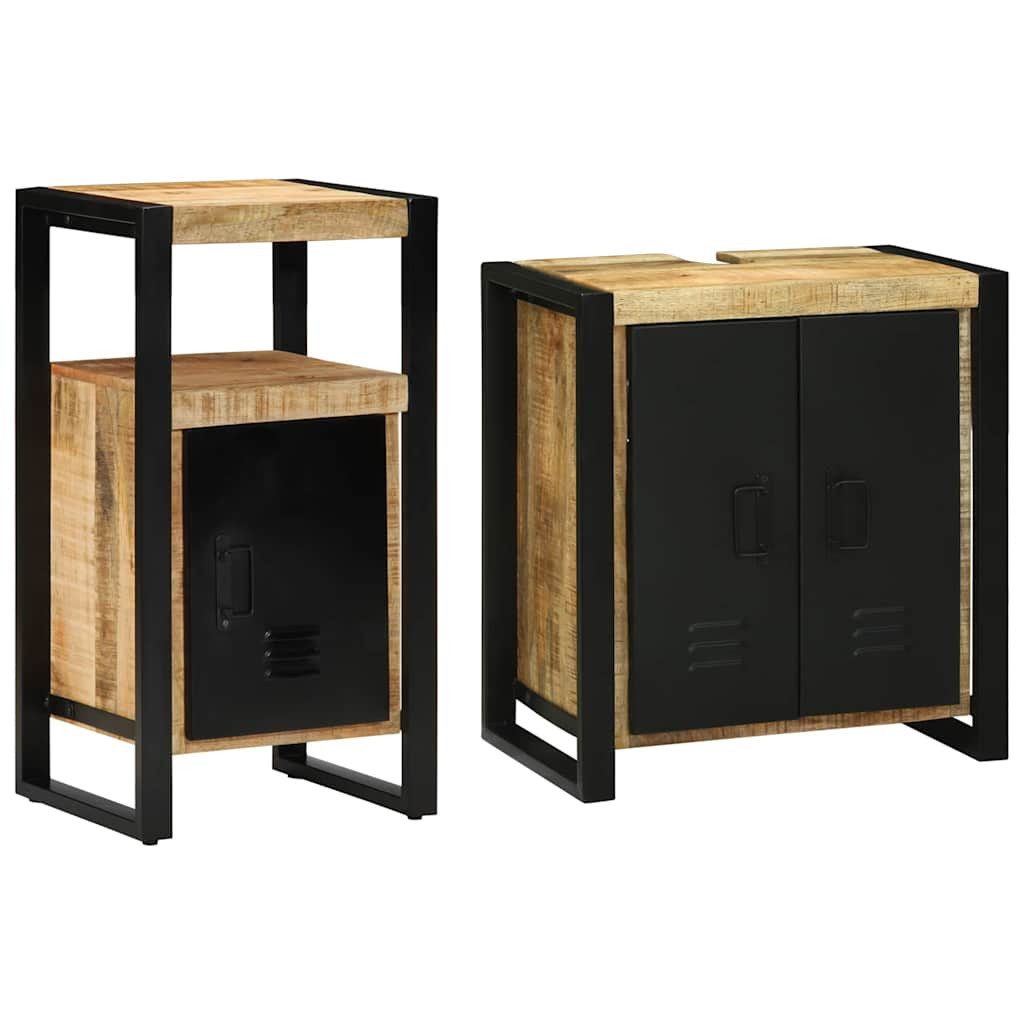 vidaXL Badezimmer-Set Badezimmermöbel Set 2 pcs Braun Massives, grobes holz, (2-St)